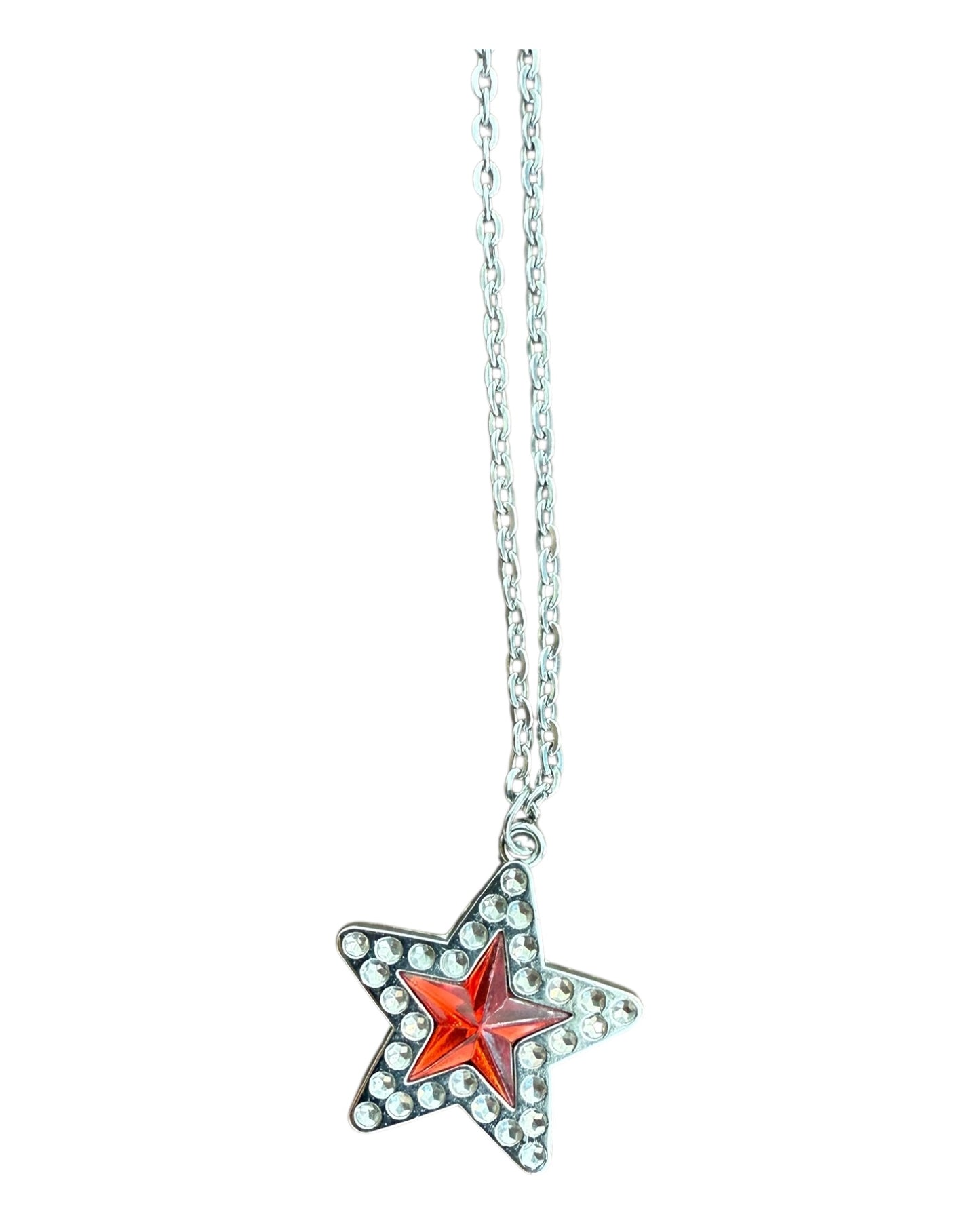 Vintage Silver and Red Star Pendant Necklace