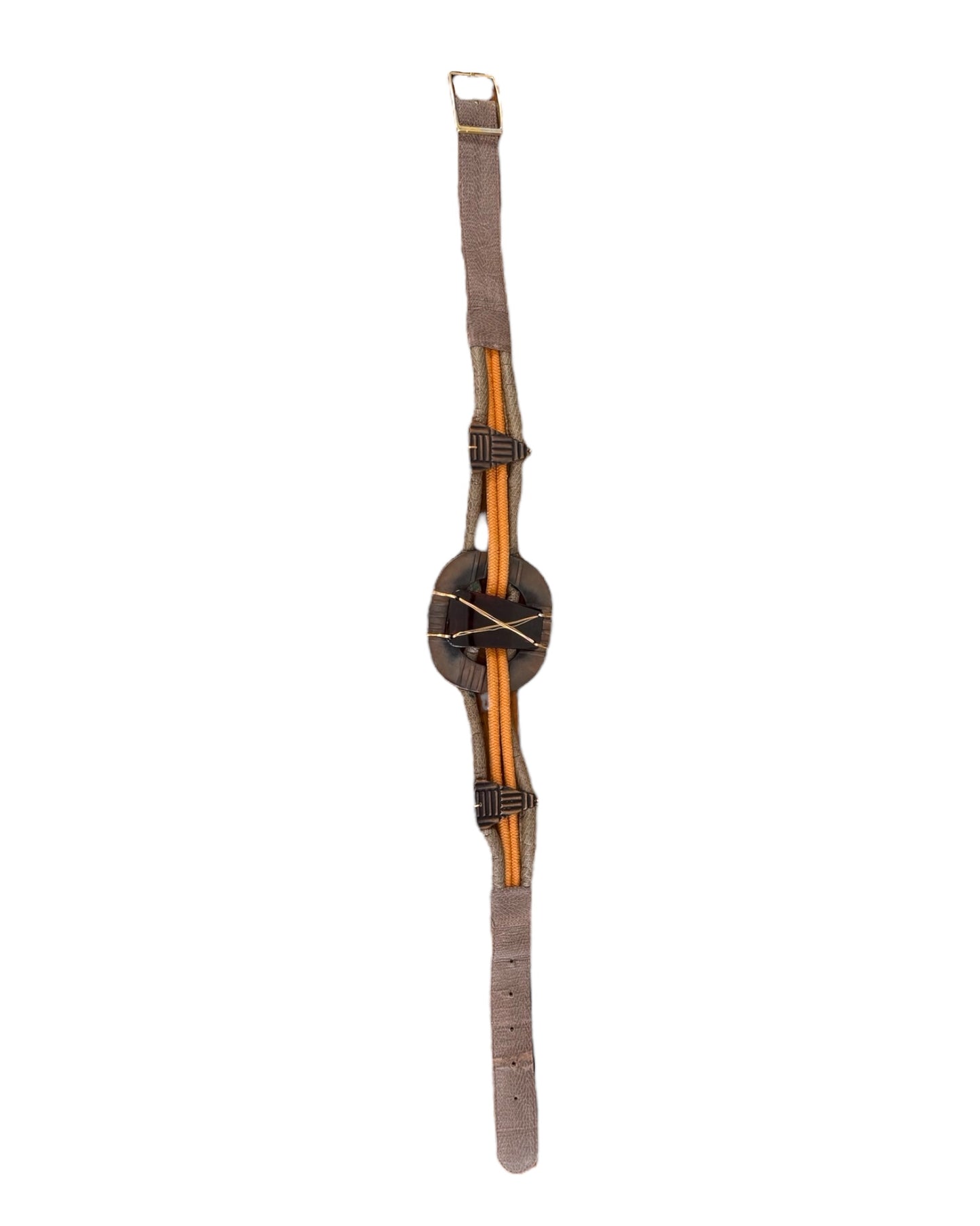 Vintage Geometric Medallion Leather and Woven Waist Belt