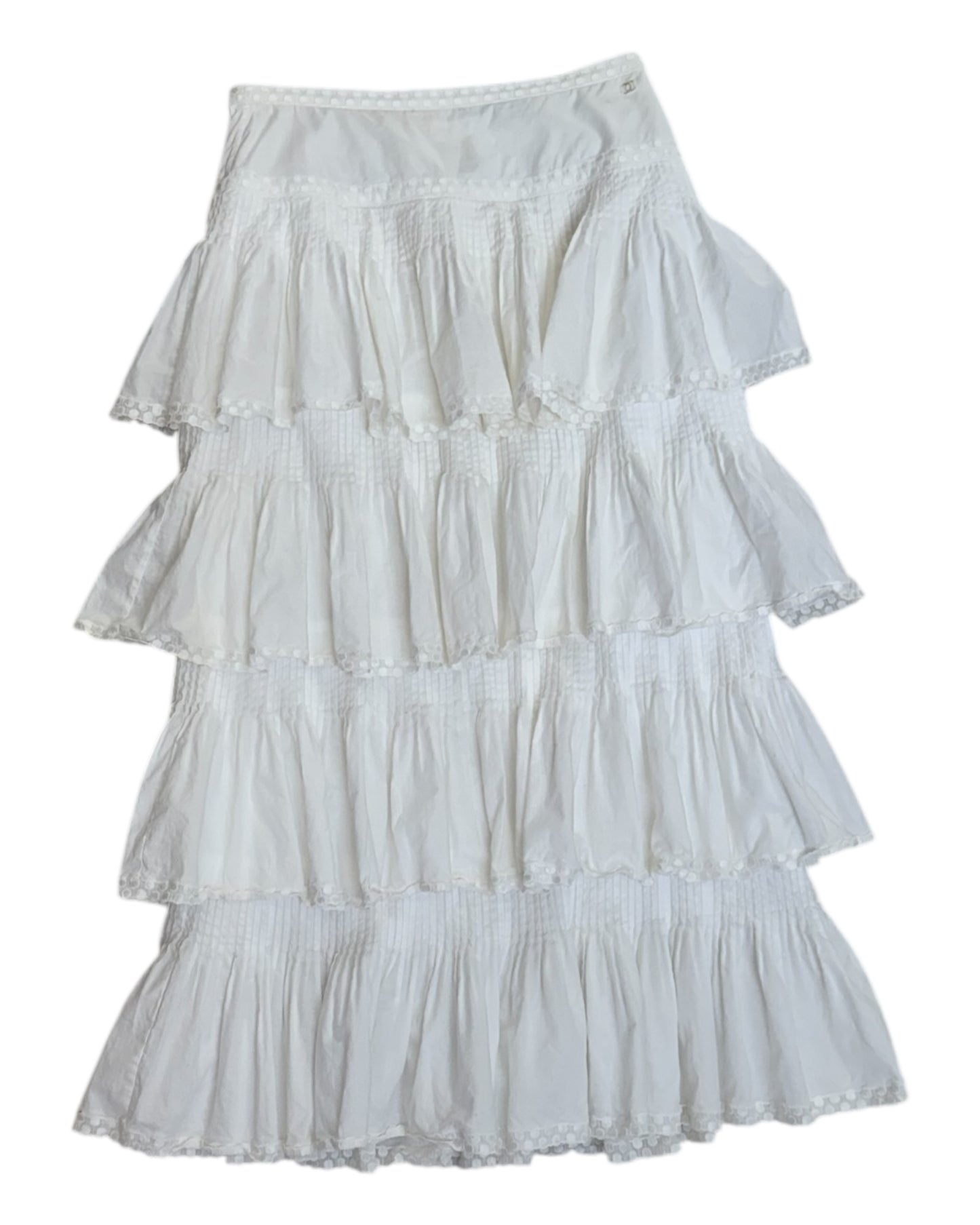 Vintage Chanel White Cotton Ruffle Maxi Skirt