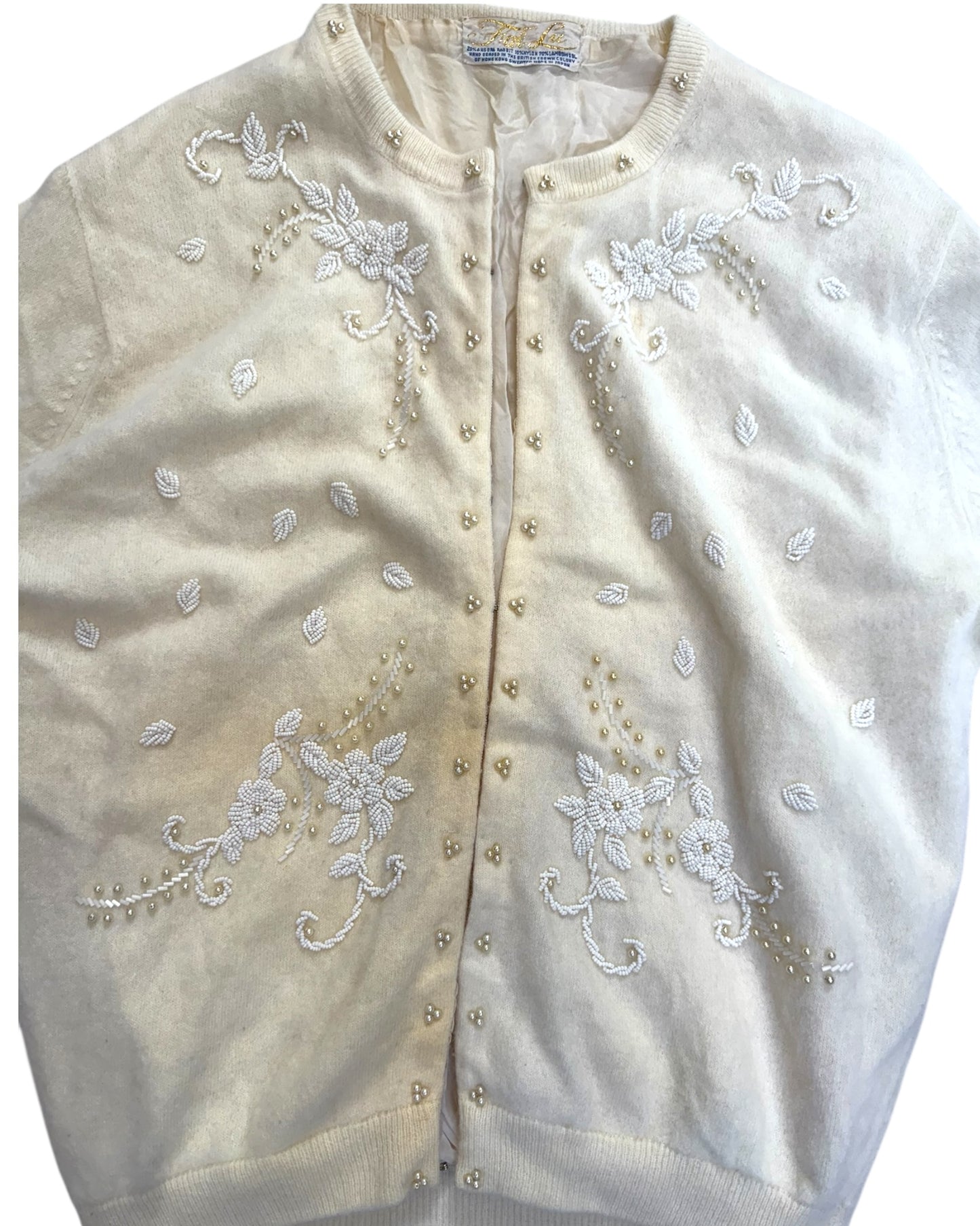 Vintage White Beaded Cardigan Sweater