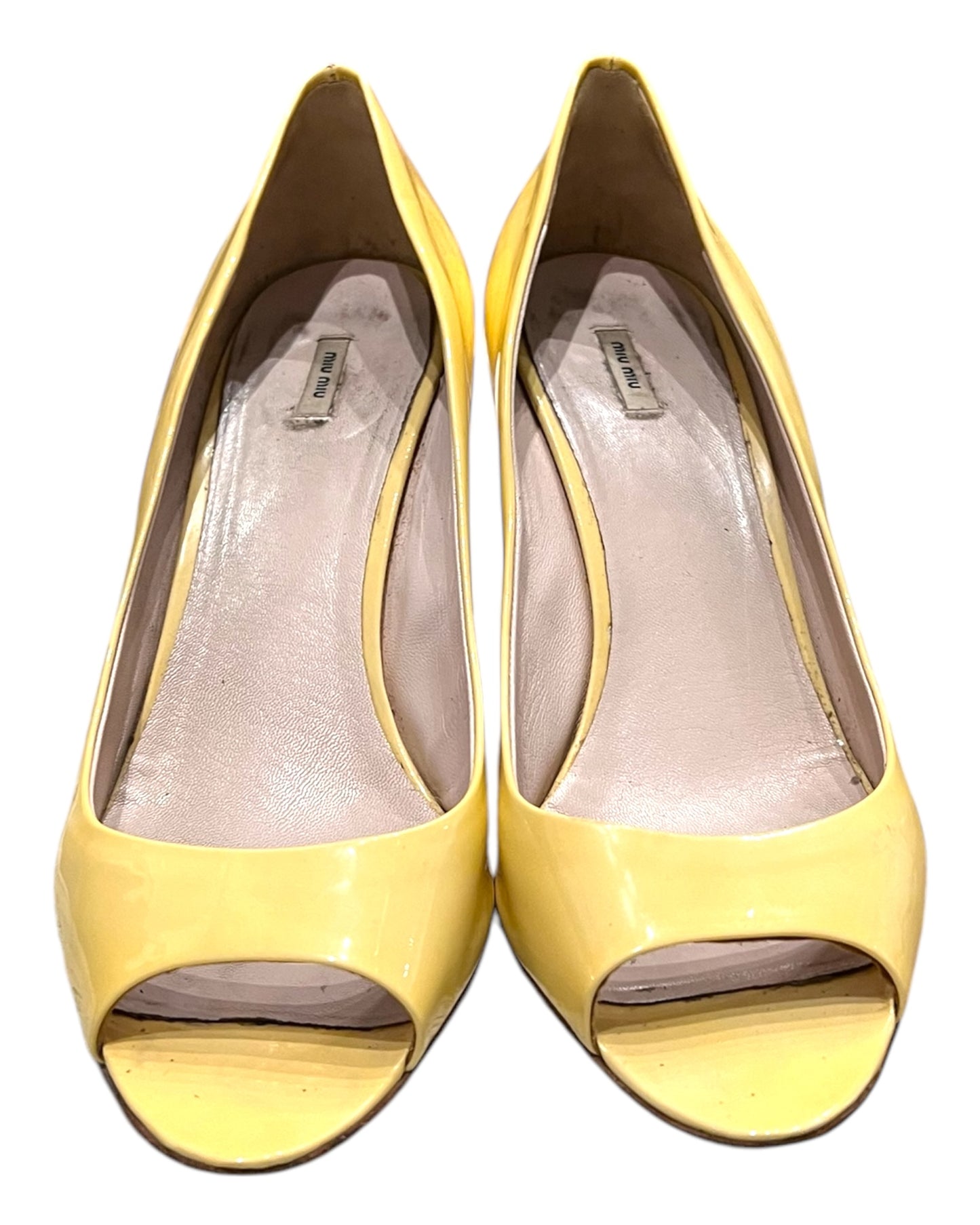 Vintage Miu Miu Yellow Peep-Toe Wedges