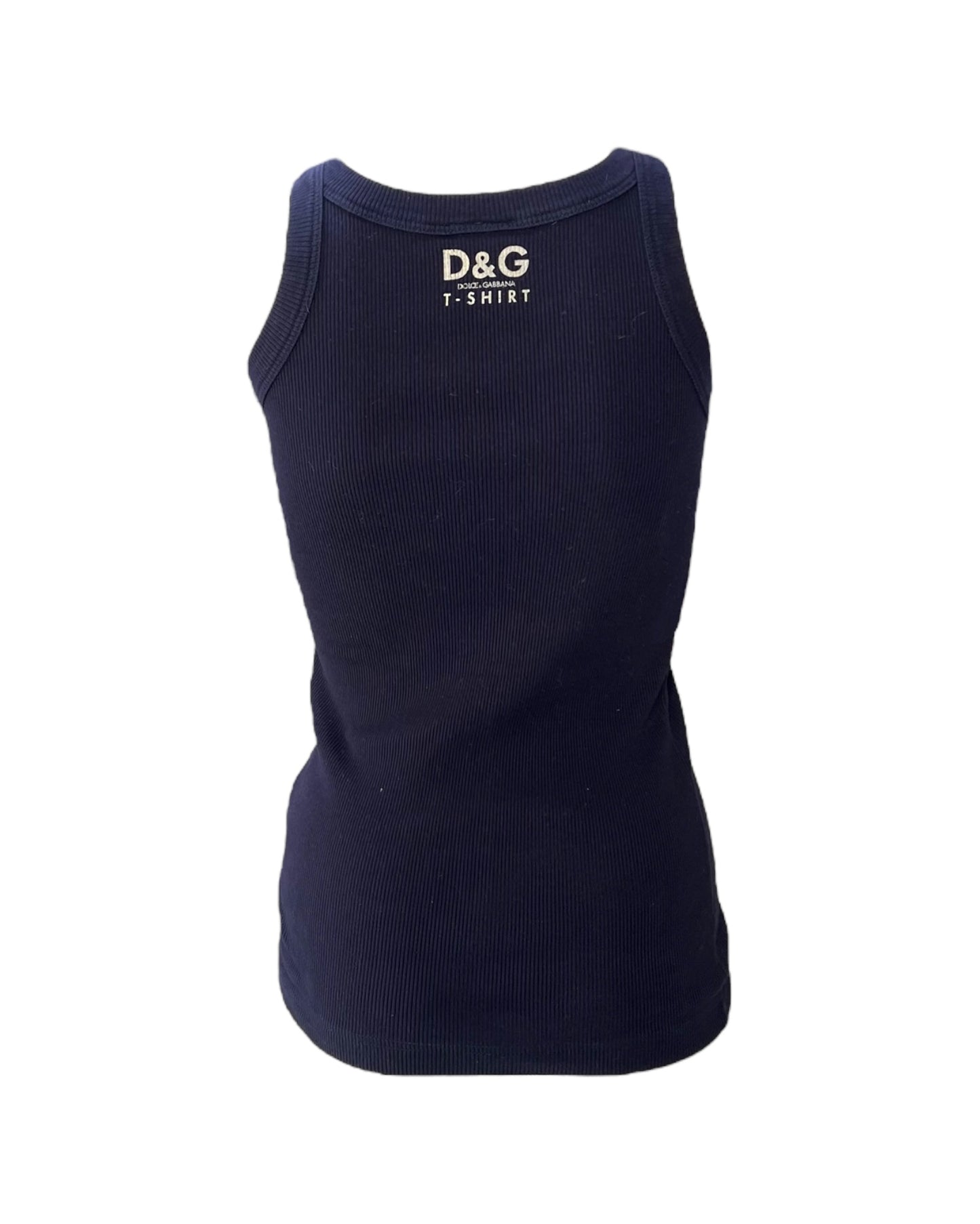 Vintage 1990s D&G Navy Blue Logo Ribbed Tank Top