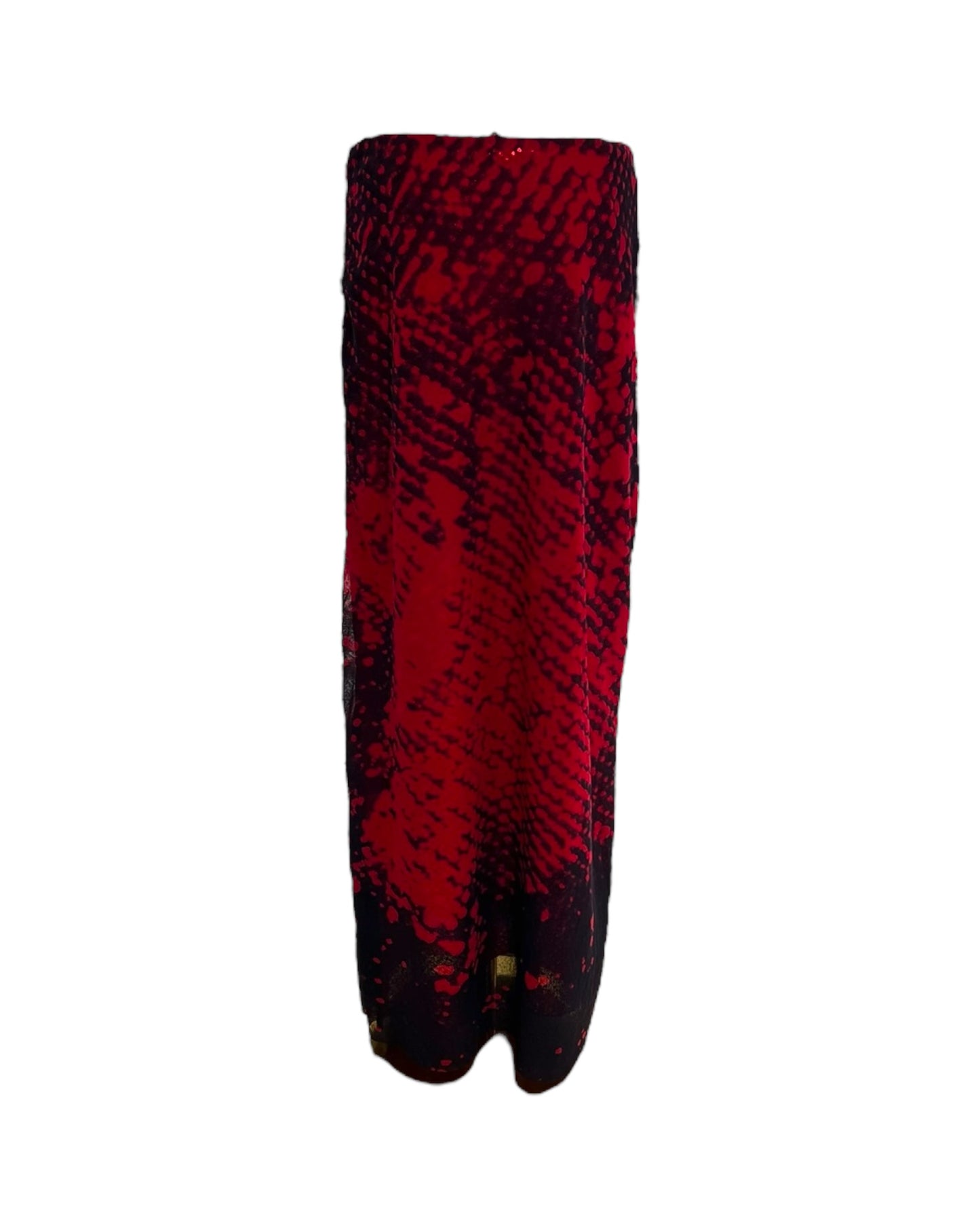 Vintage Vivienne Tam Red and Black Sequin Maxi Skirt with Adjustable Zipper Slit
