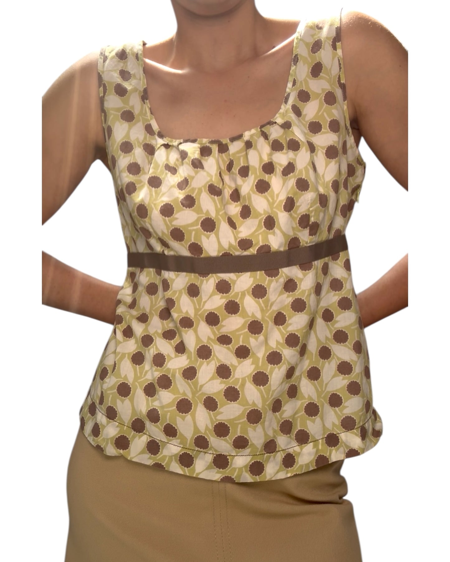Vintage Green and Brown Floral Tank Blouse