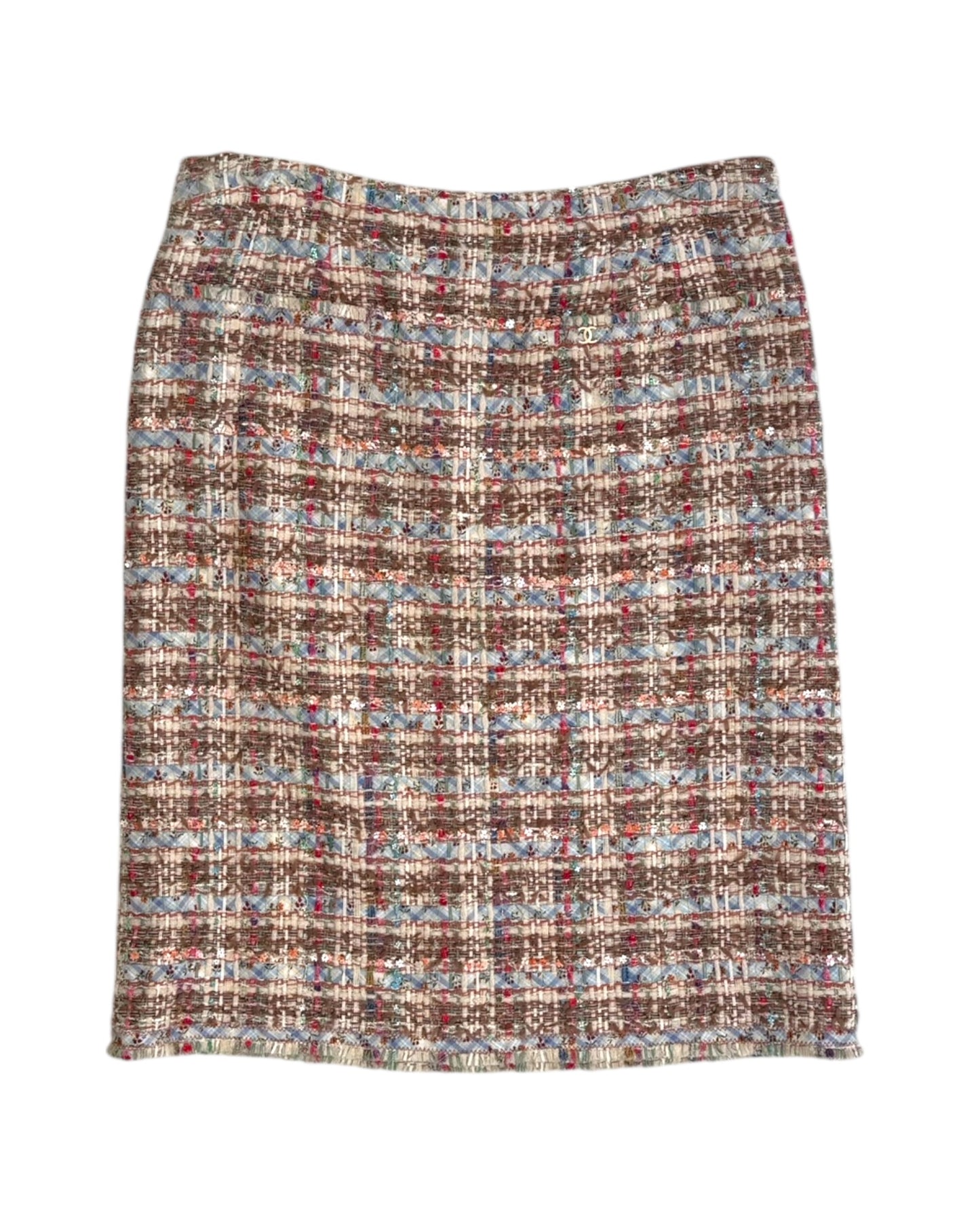 Multicolored patterned skirt on a white background