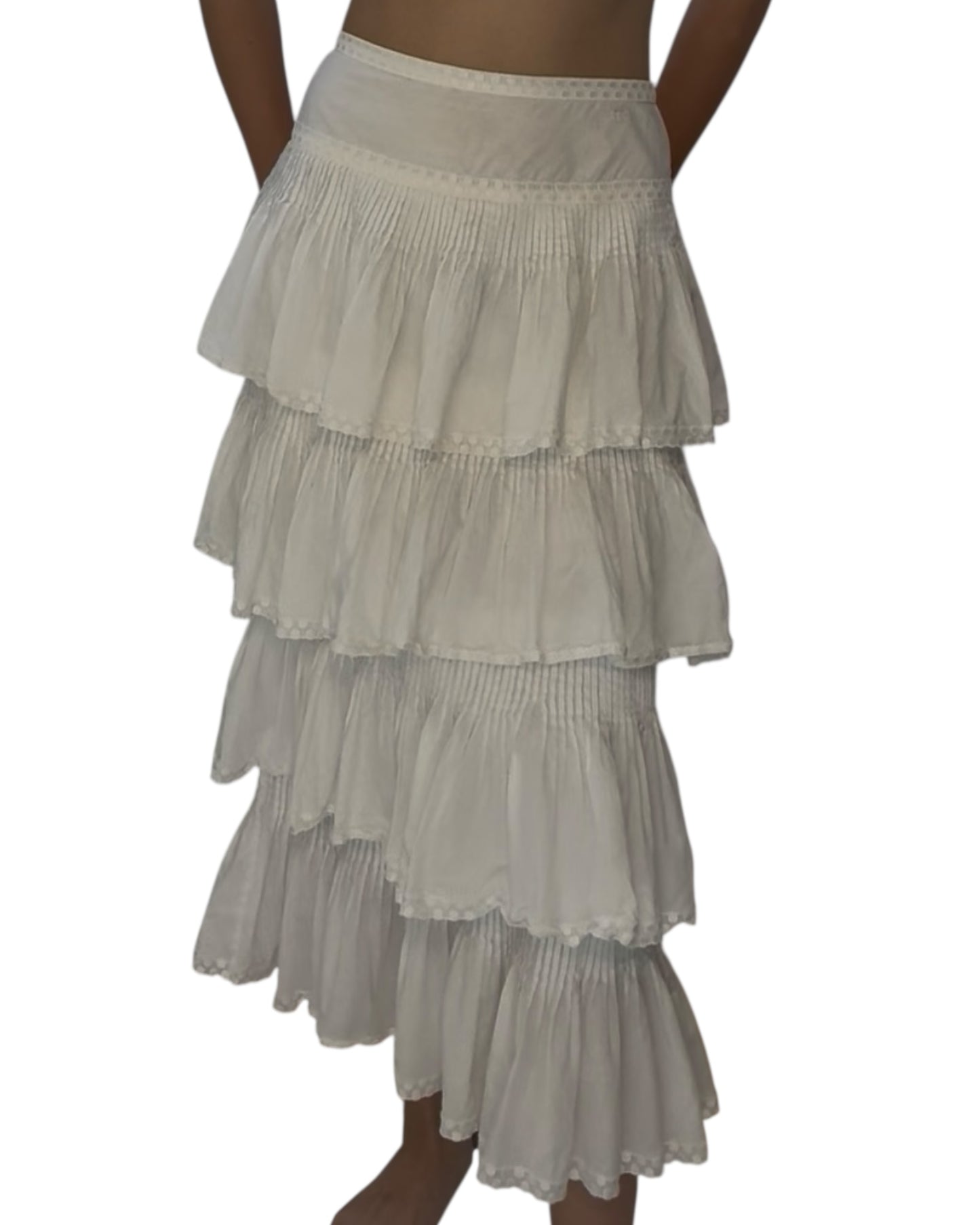 Vintage Chanel White Cotton Ruffle Maxi Skirt