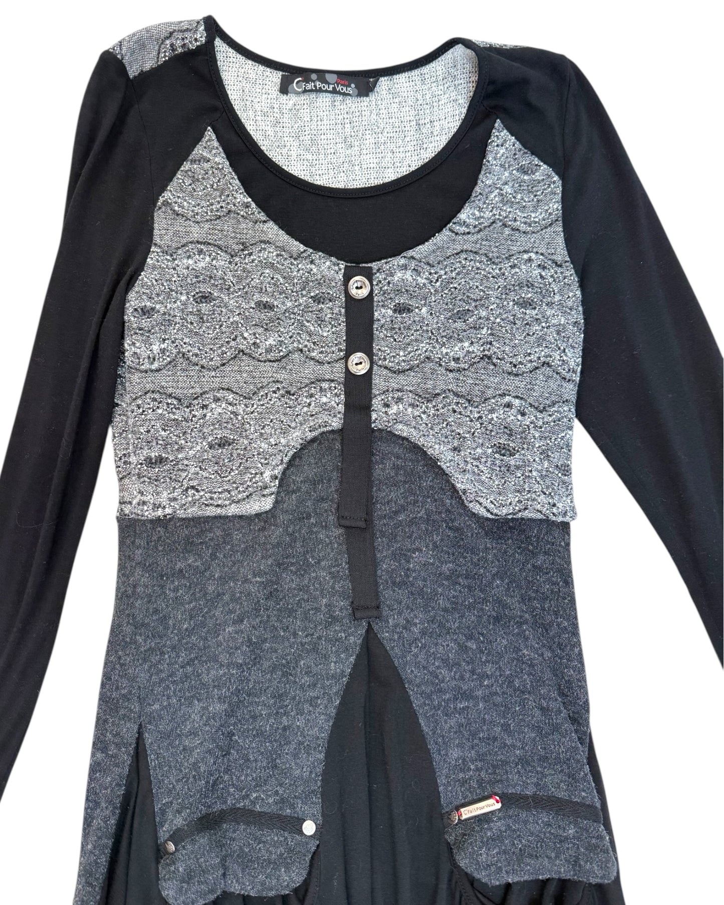 Vintage Black and Grey Knit Sweater Dress