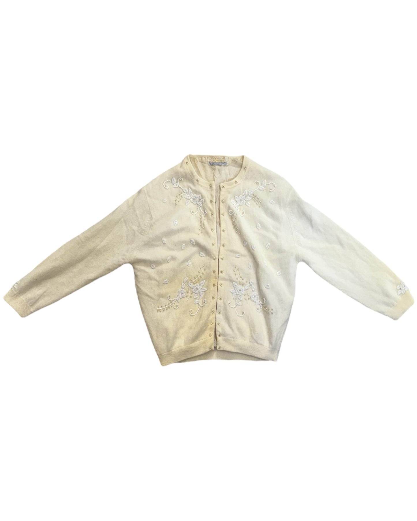 Vintage White Beaded Cardigan Sweater