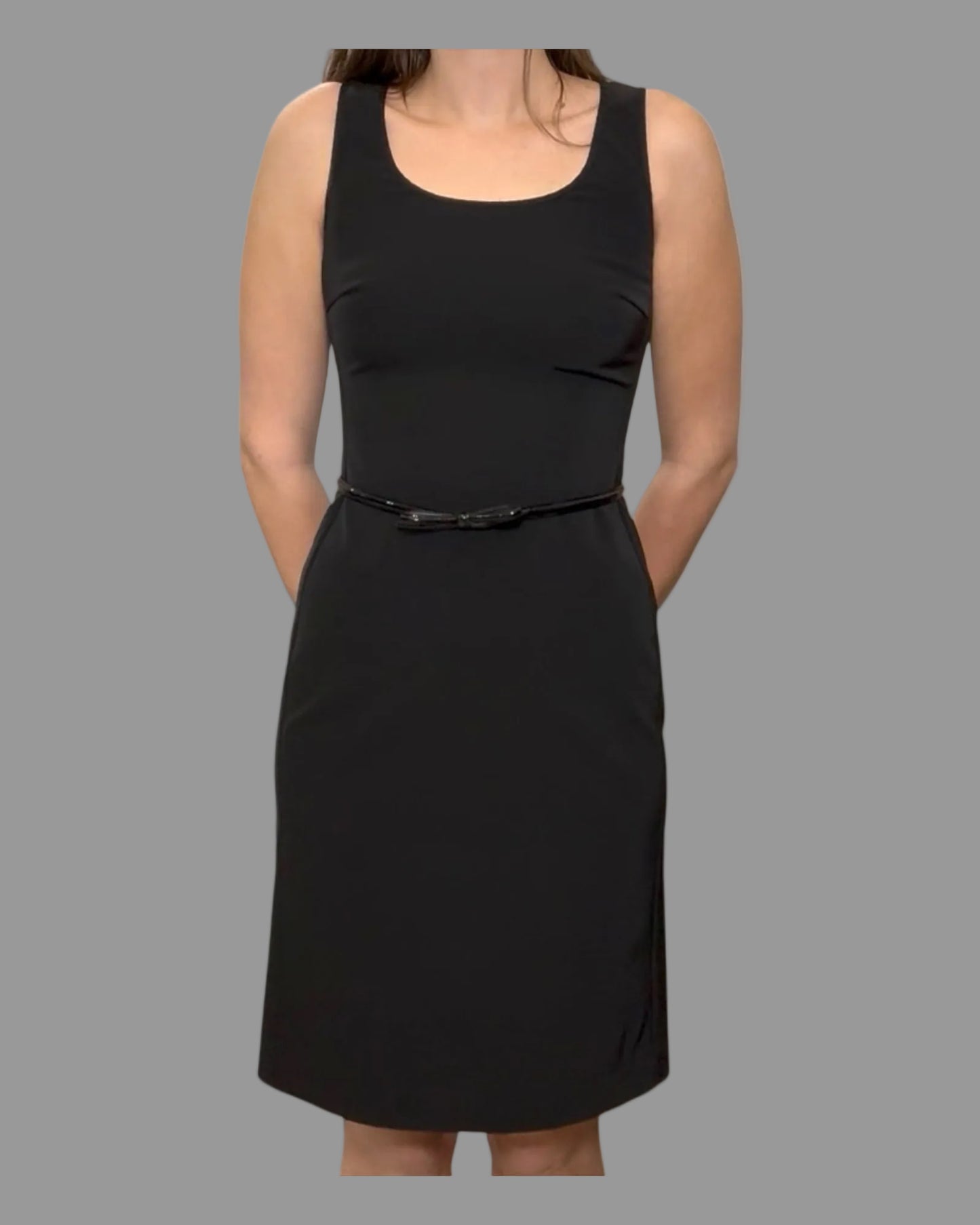 Vintage Prada Black Pencil Dress with Patent Leather Belt