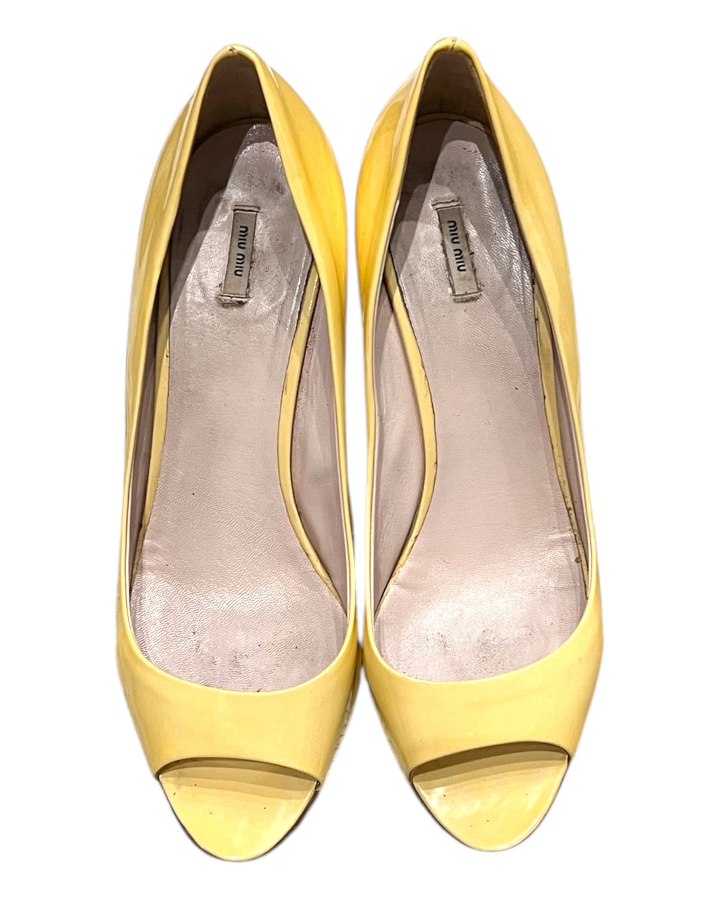 Vintage Miu Miu Yellow Peep-Toe Wedges