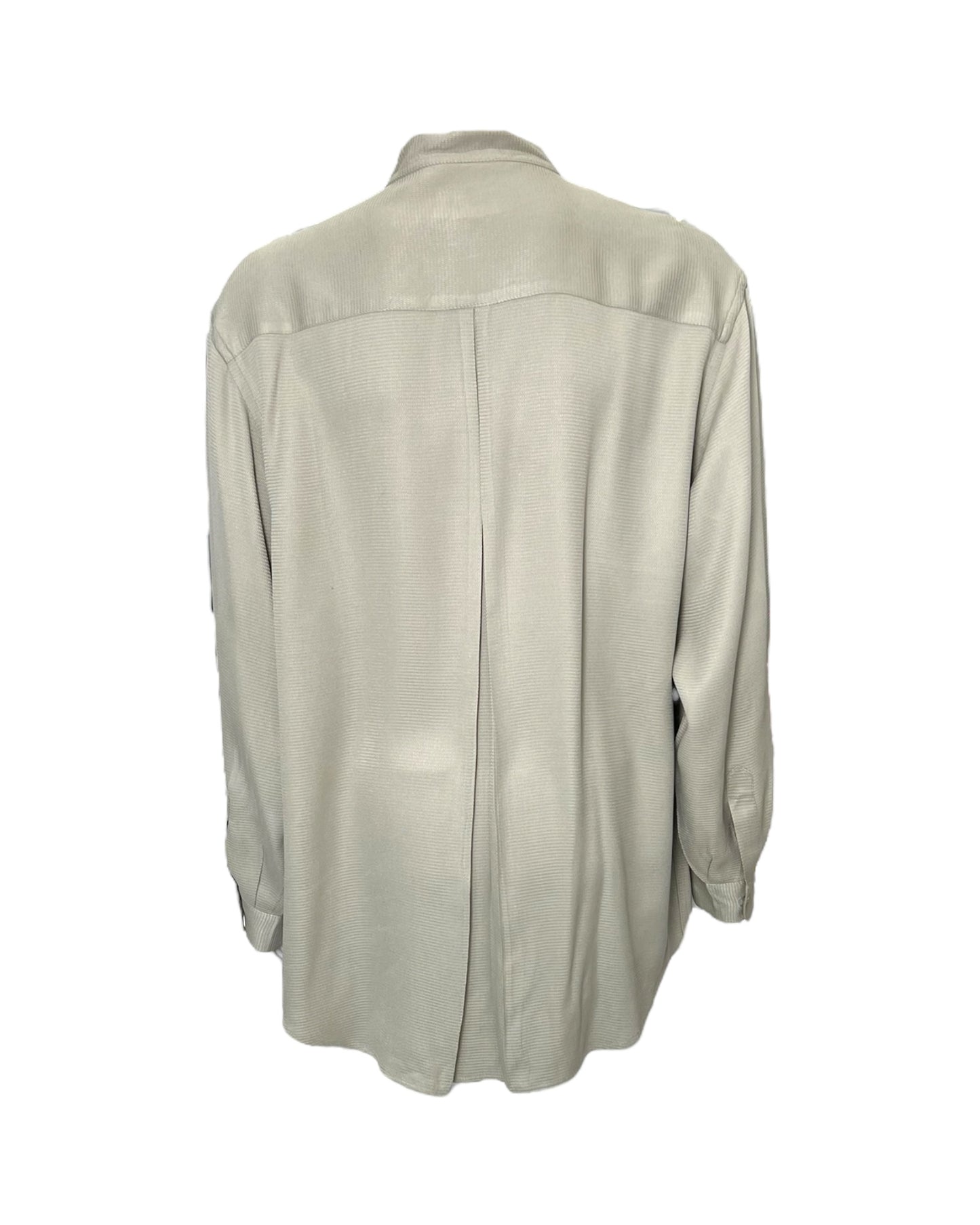 Vintage Green Silk Banded Collar Button-Up Top