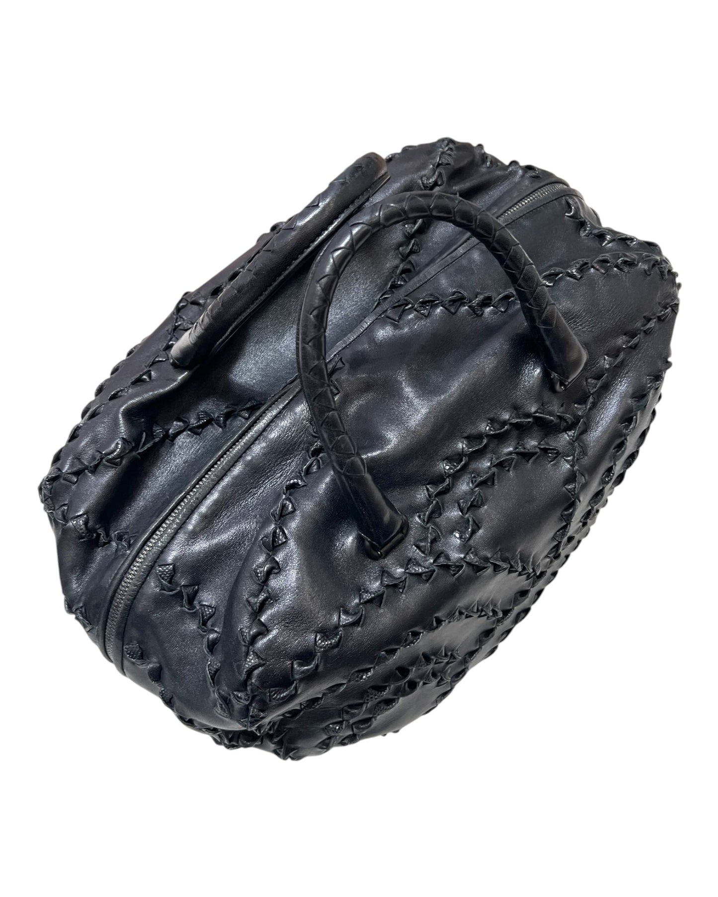 Vintage 2009 Bottega Veneta Karung Woven Black Leather Bag