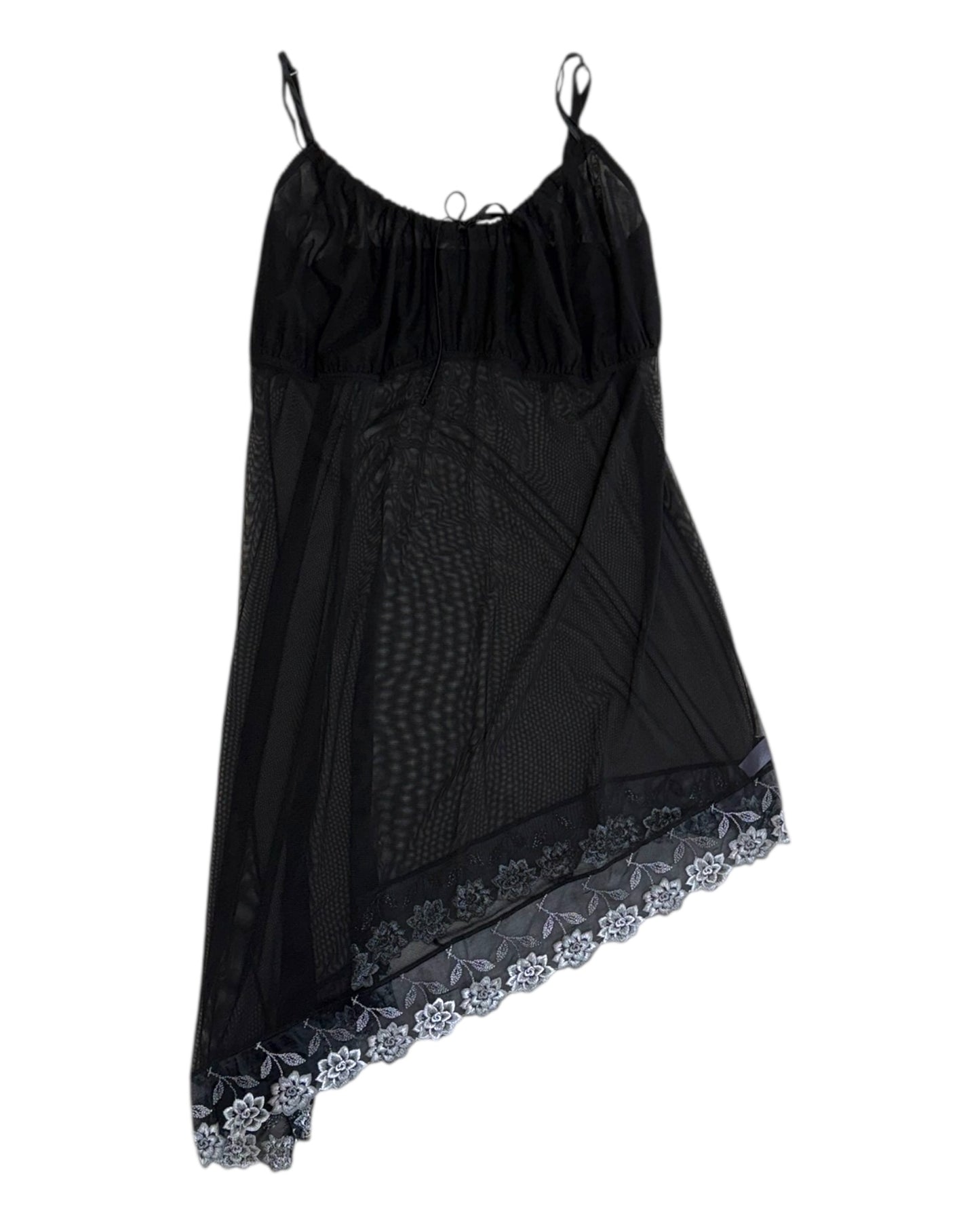 Vintage Sheer Black Asymmetrical Lingerie Dress