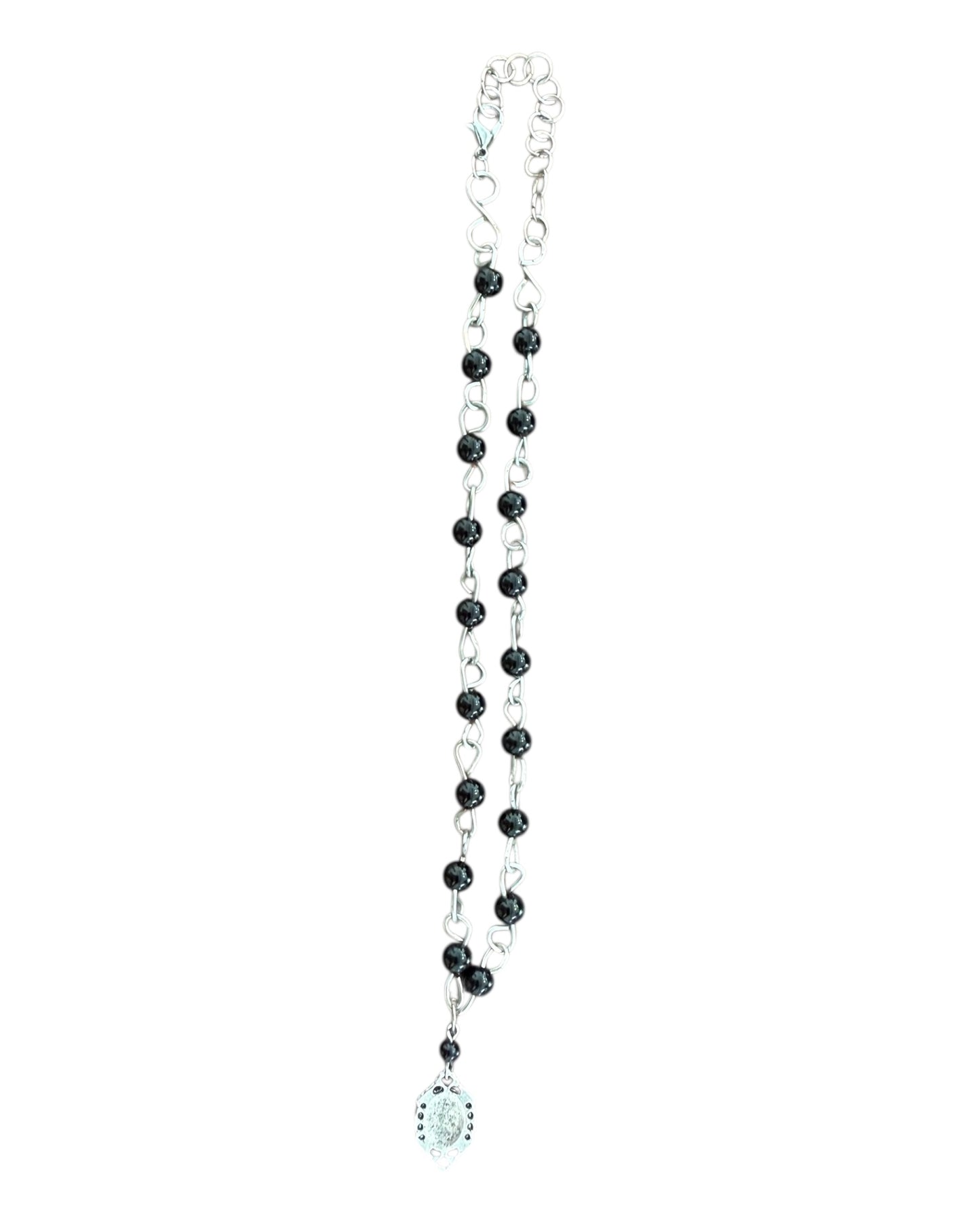 Vintage Black and Silver Virgin Mary Necklace