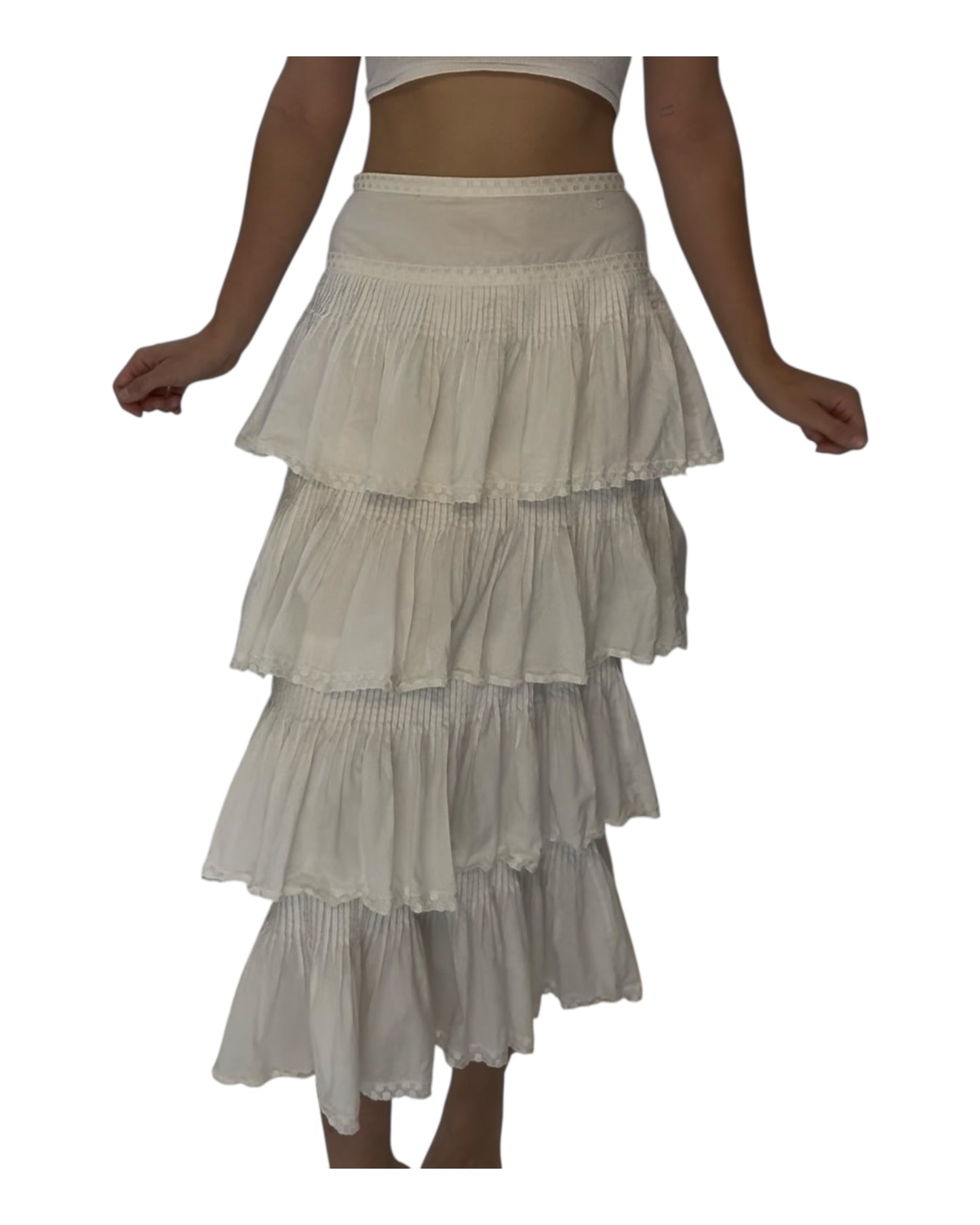 Vintage Chanel White Cotton Ruffle Maxi Skirt