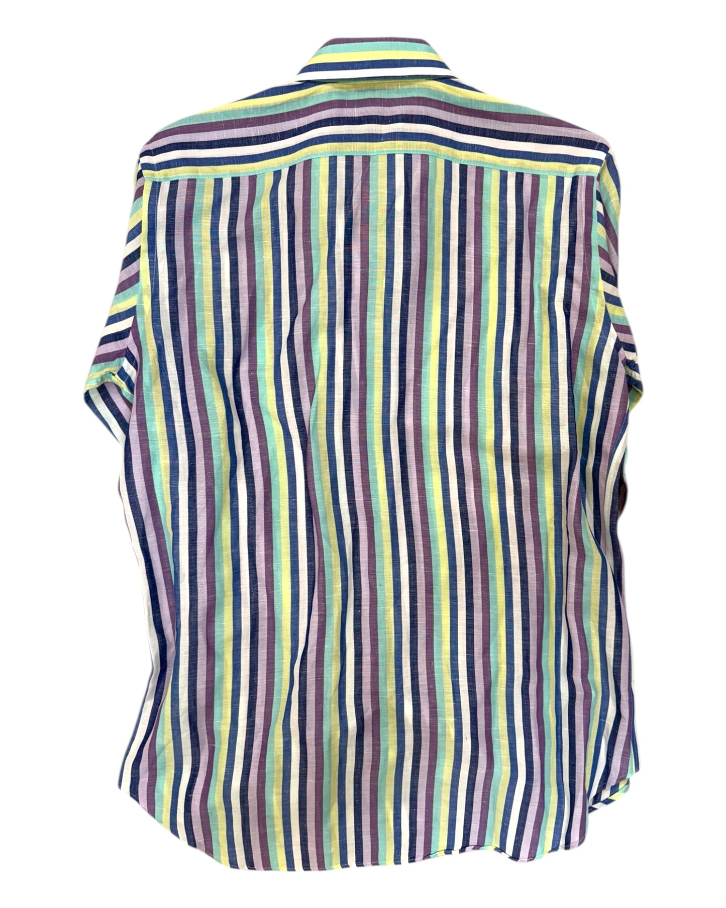 Vintage Etro Purple and Green Stripe Linen Button-Up Top