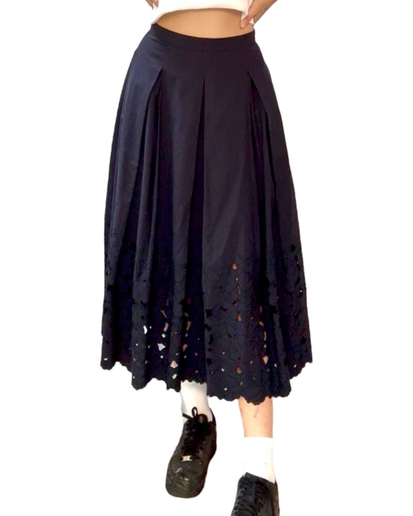 Pre-Loved ERDEM Navy Blue Floral Midi Skirt