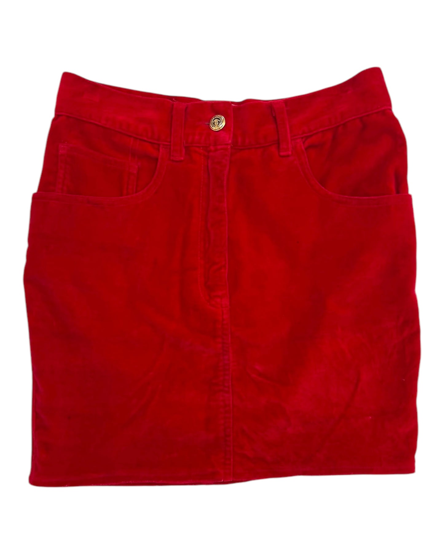Vintage 1980s Moschino Red Velvet Mini Skirt