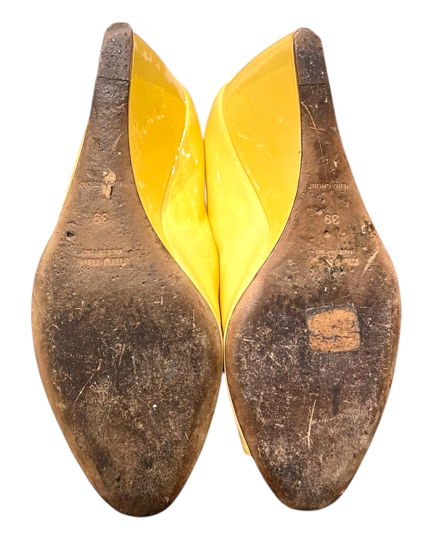 Vintage Miu Miu Yellow Peep-Toe Wedges