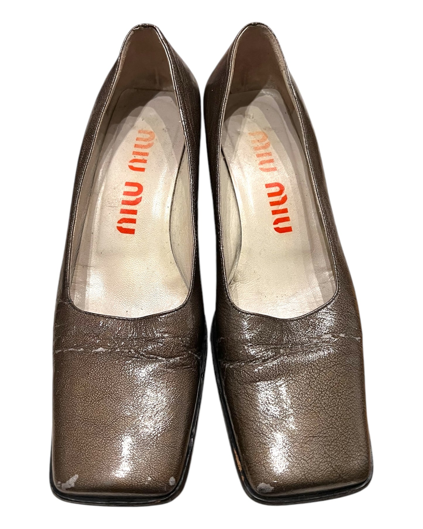 Vintage Miu Miu Grey Square-Toe Kitten Heels