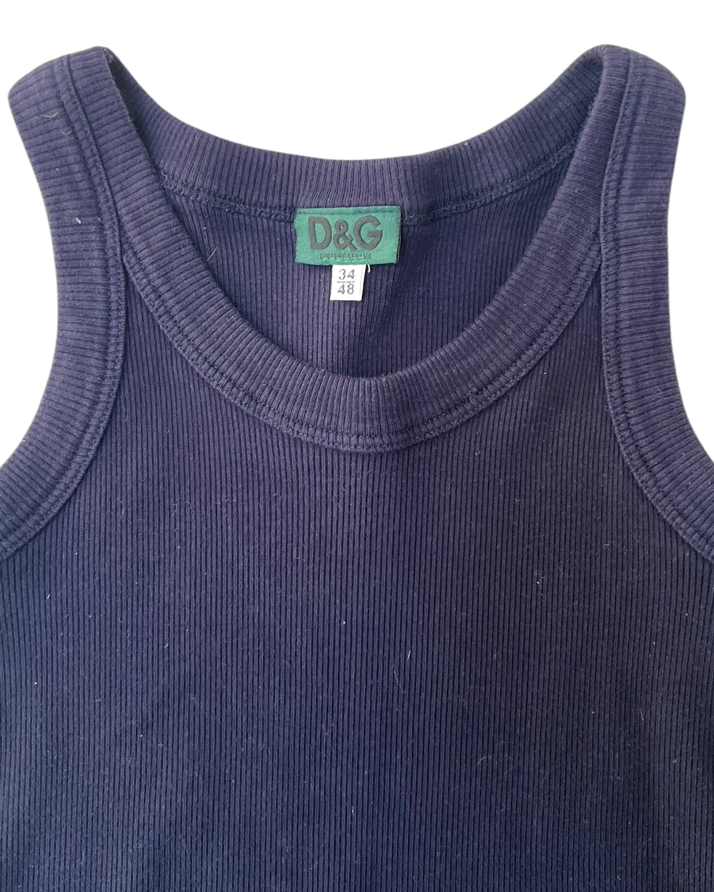 Vintage 1990s D&G Navy Blue Logo Ribbed Tank Top