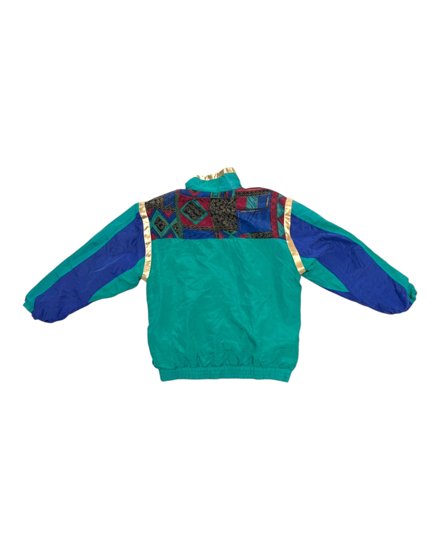 Vintage 1980s Green, Blue and Gold Silk Windbreaker