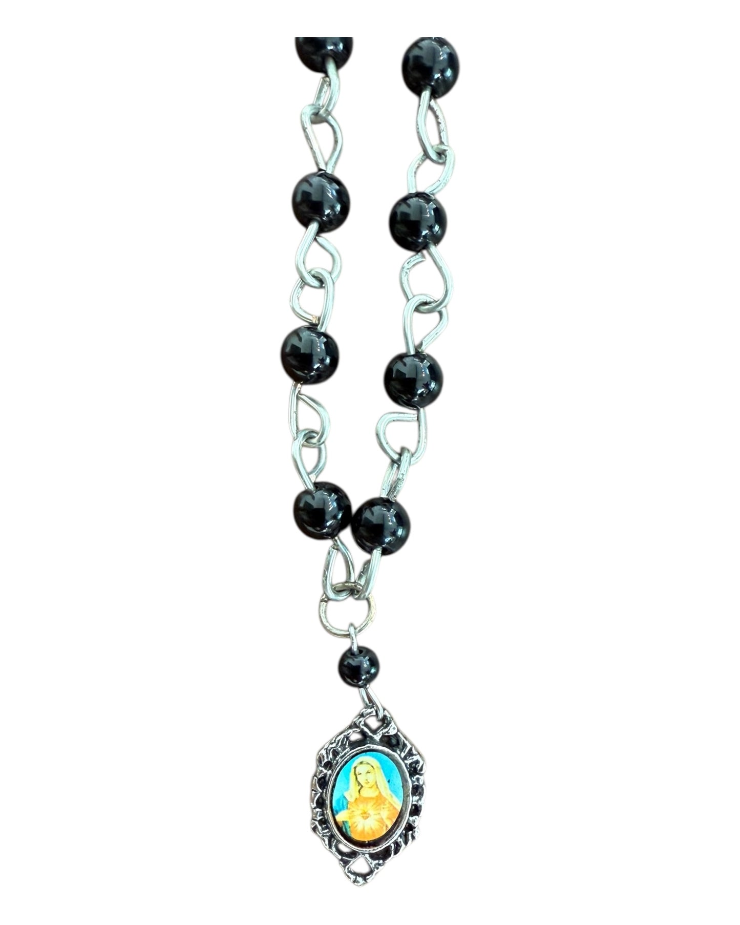 Vintage Black and Silver Virgin Mary Necklace