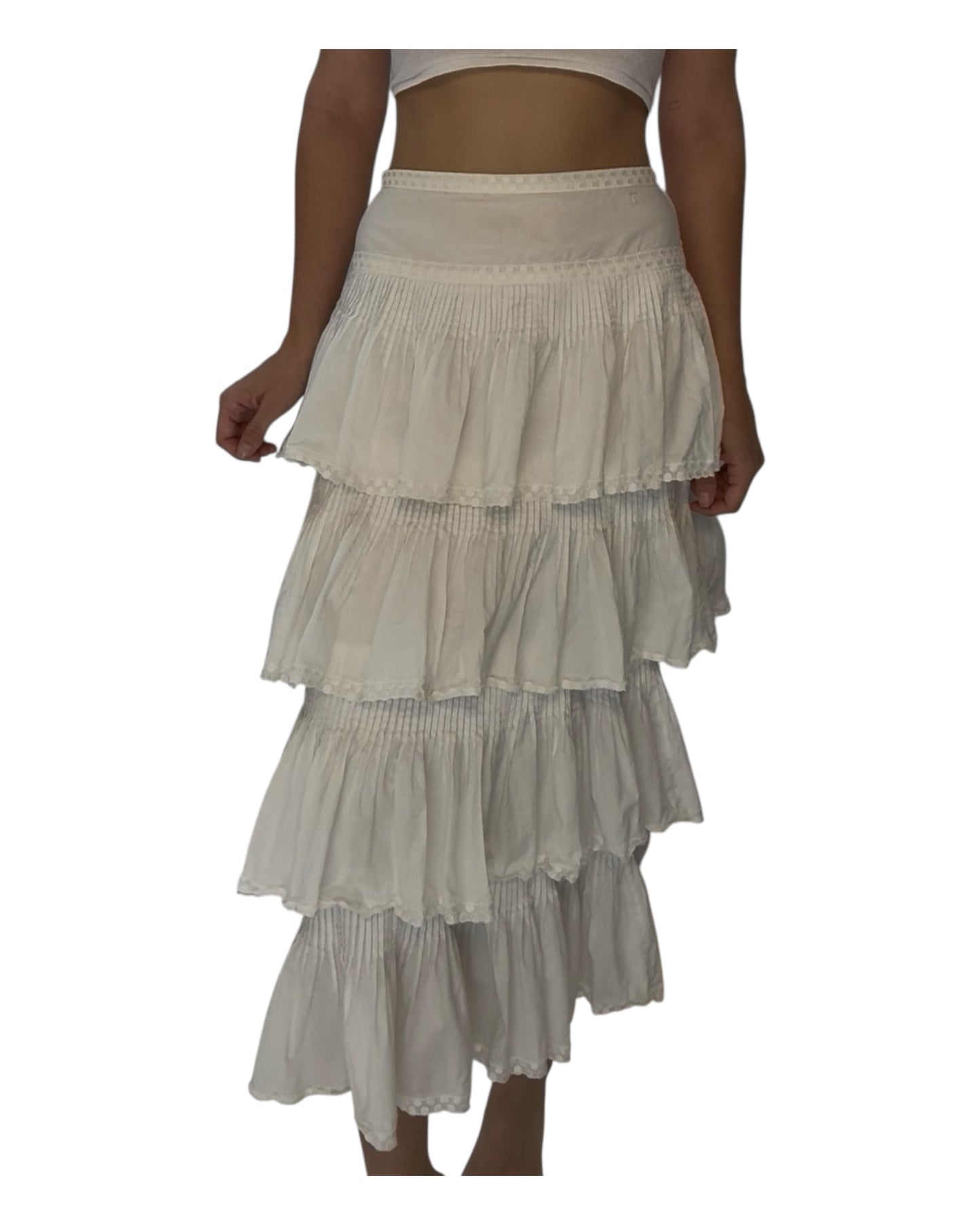Vintage Chanel White Cotton Ruffle Maxi Skirt