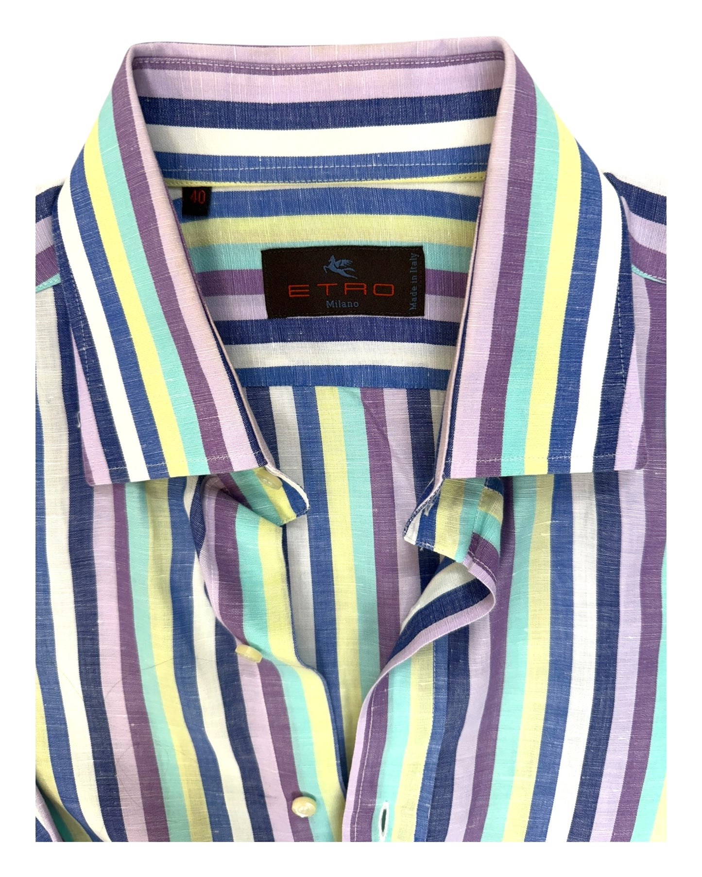 Vintage Etro Purple and Green Stripe Linen Button-Up Top