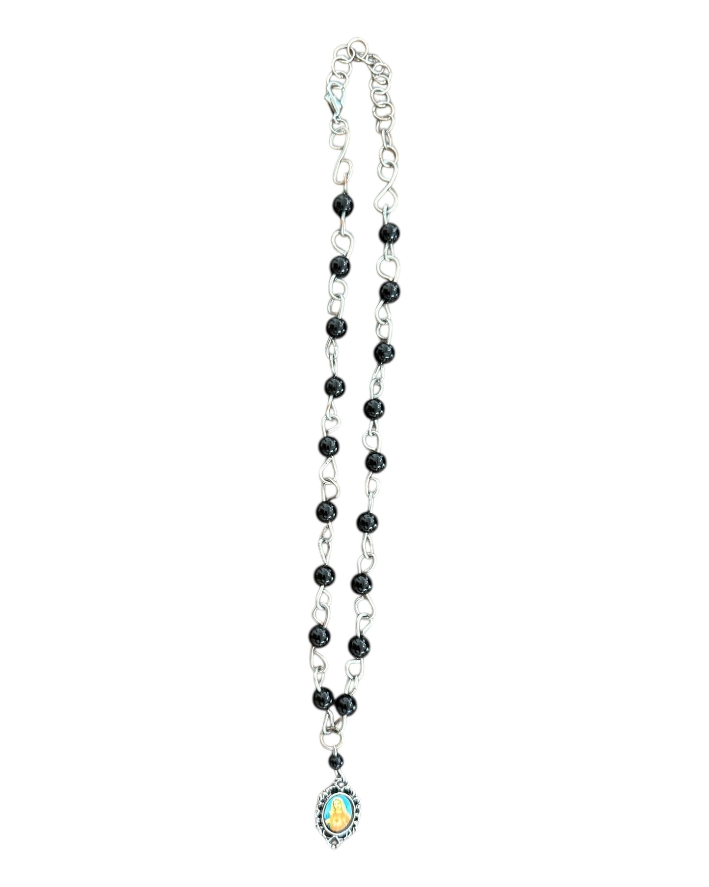 Vintage Black and Silver Virgin Mary Necklace