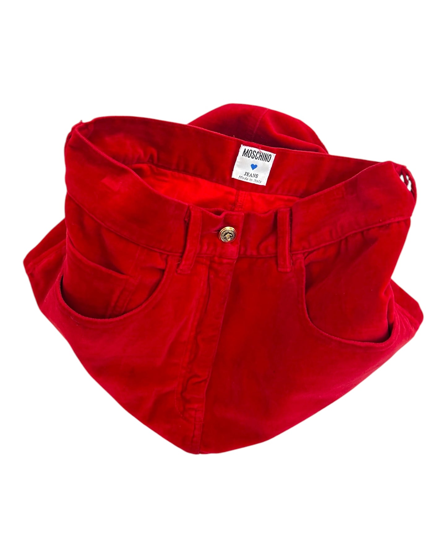 Vintage 1980s Moschino Red Velvet Mini Skirt