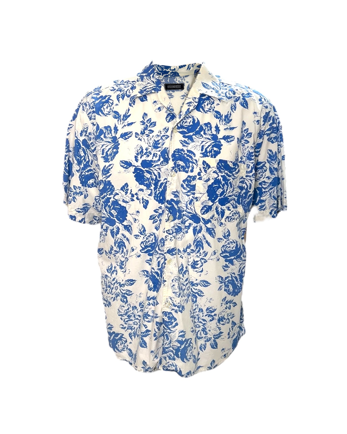 Vintage Blue and White Floral Hawaiian Top