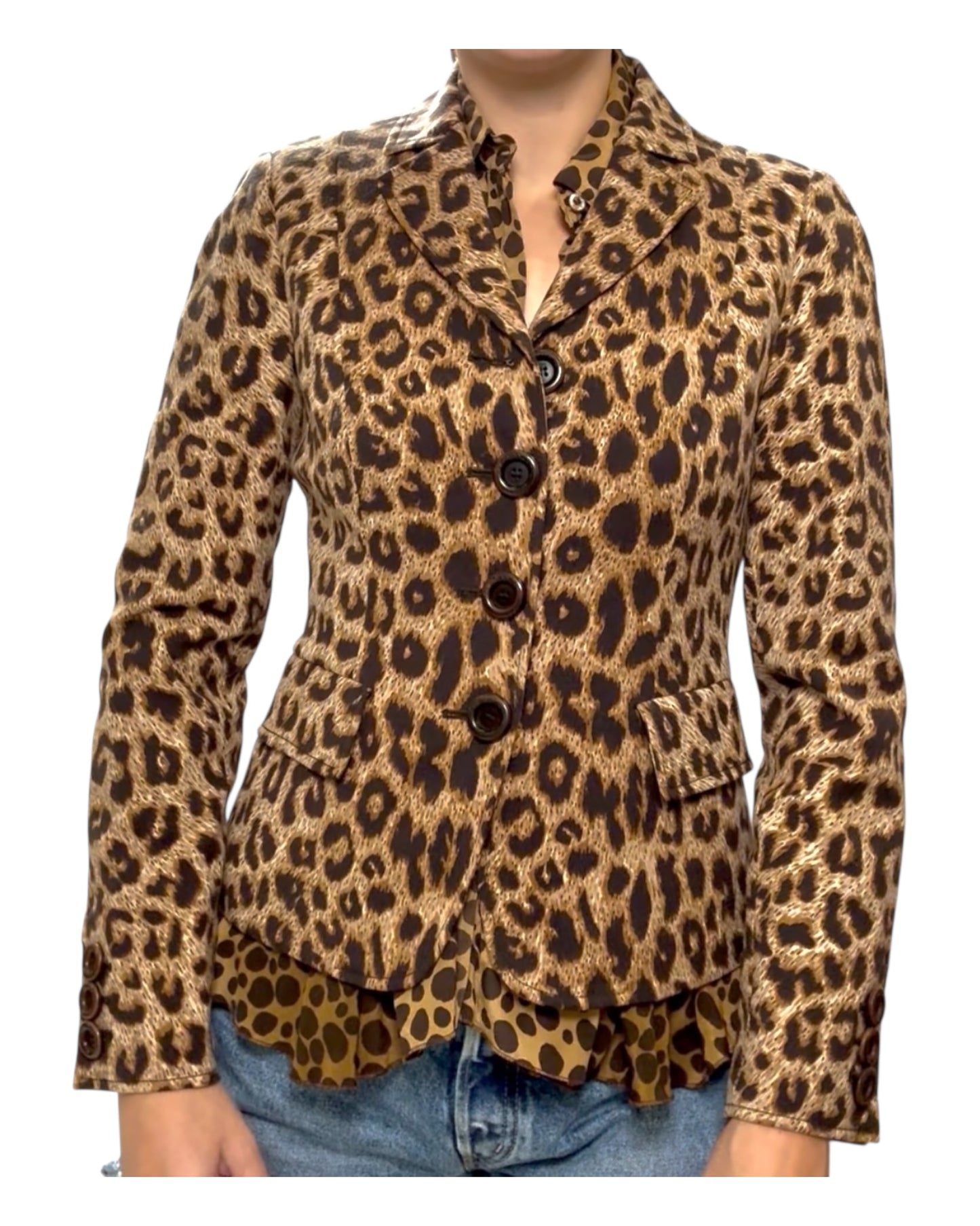 Vintage Moschino Leopard Print Blazer and Blouse Set