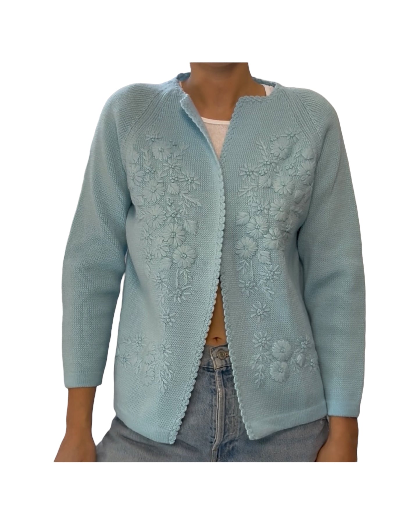 Vintage Blue and Pink Embroidered Cardigan Sweaters