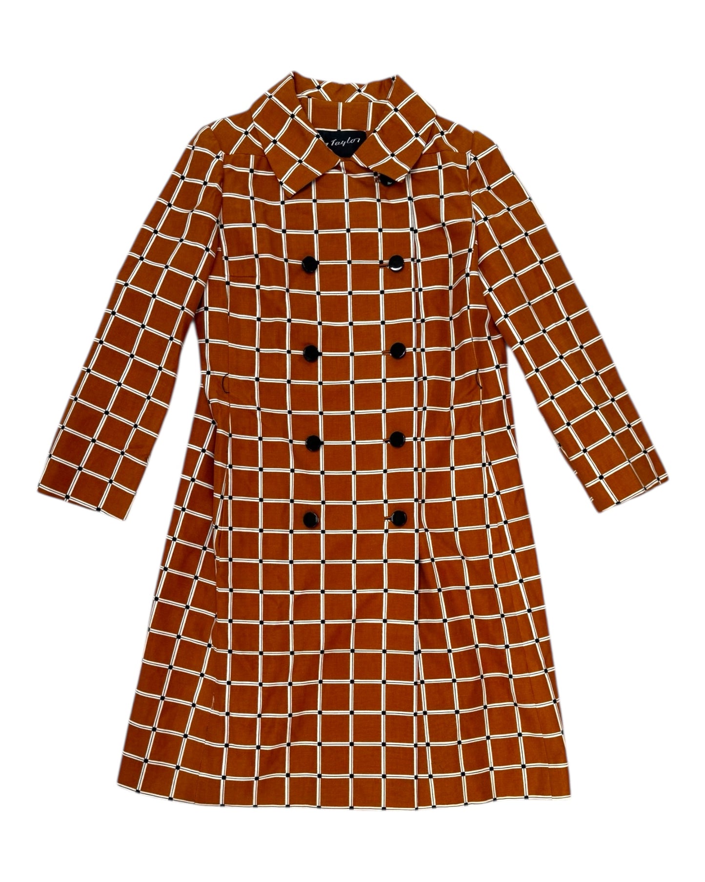 Vintage Lord & Taylor Checkered Brown Trench Coat