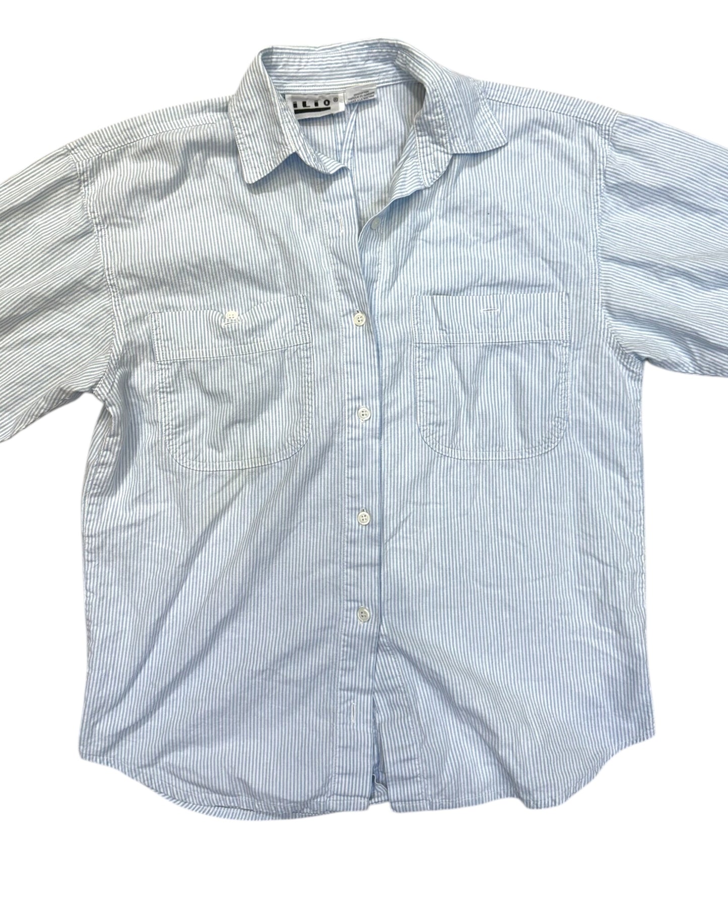 Vintage Blue and White Stripe Button-Up Blouse