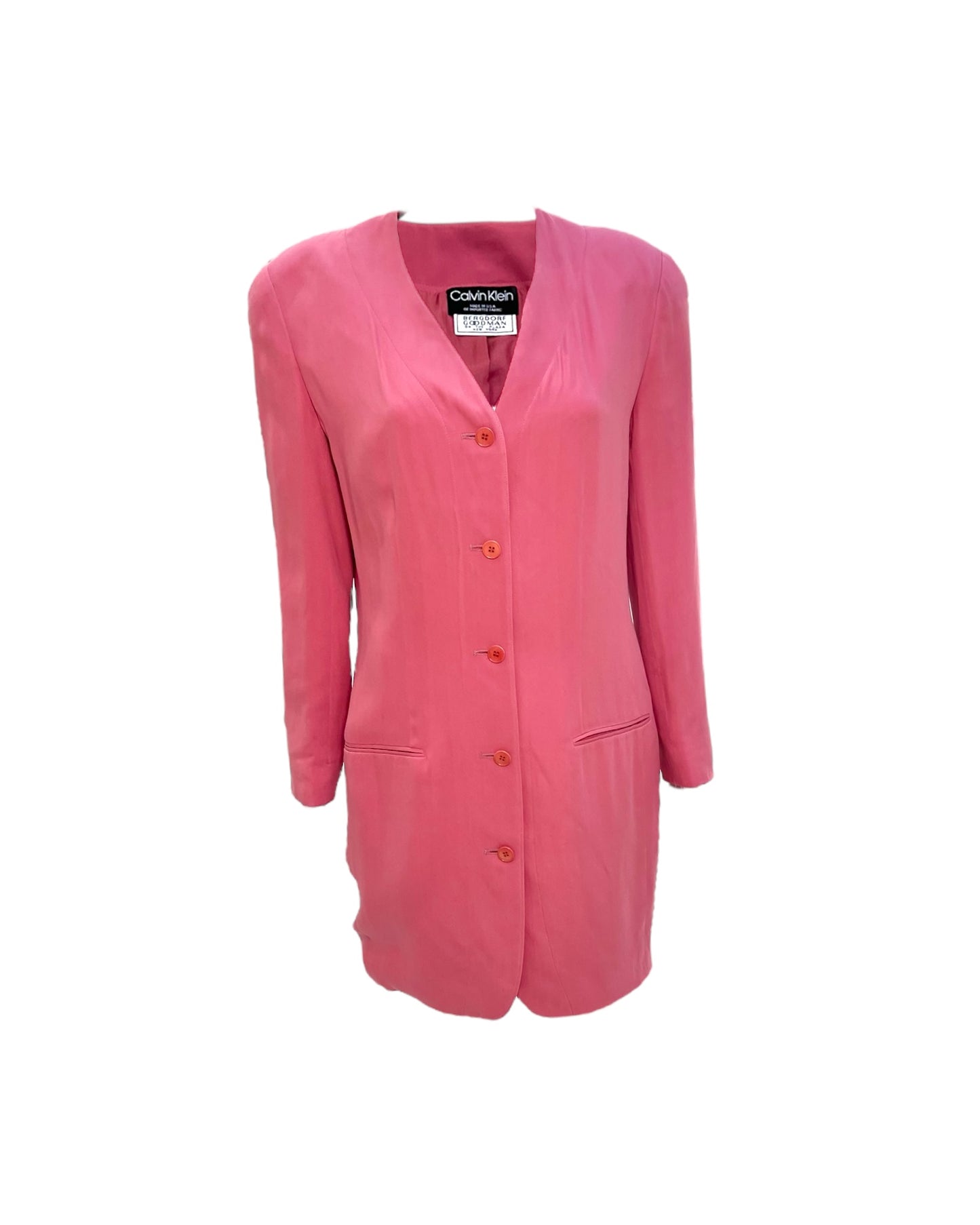 Vintage 1980s Calvin Klein Pink Silk Blazer Dress