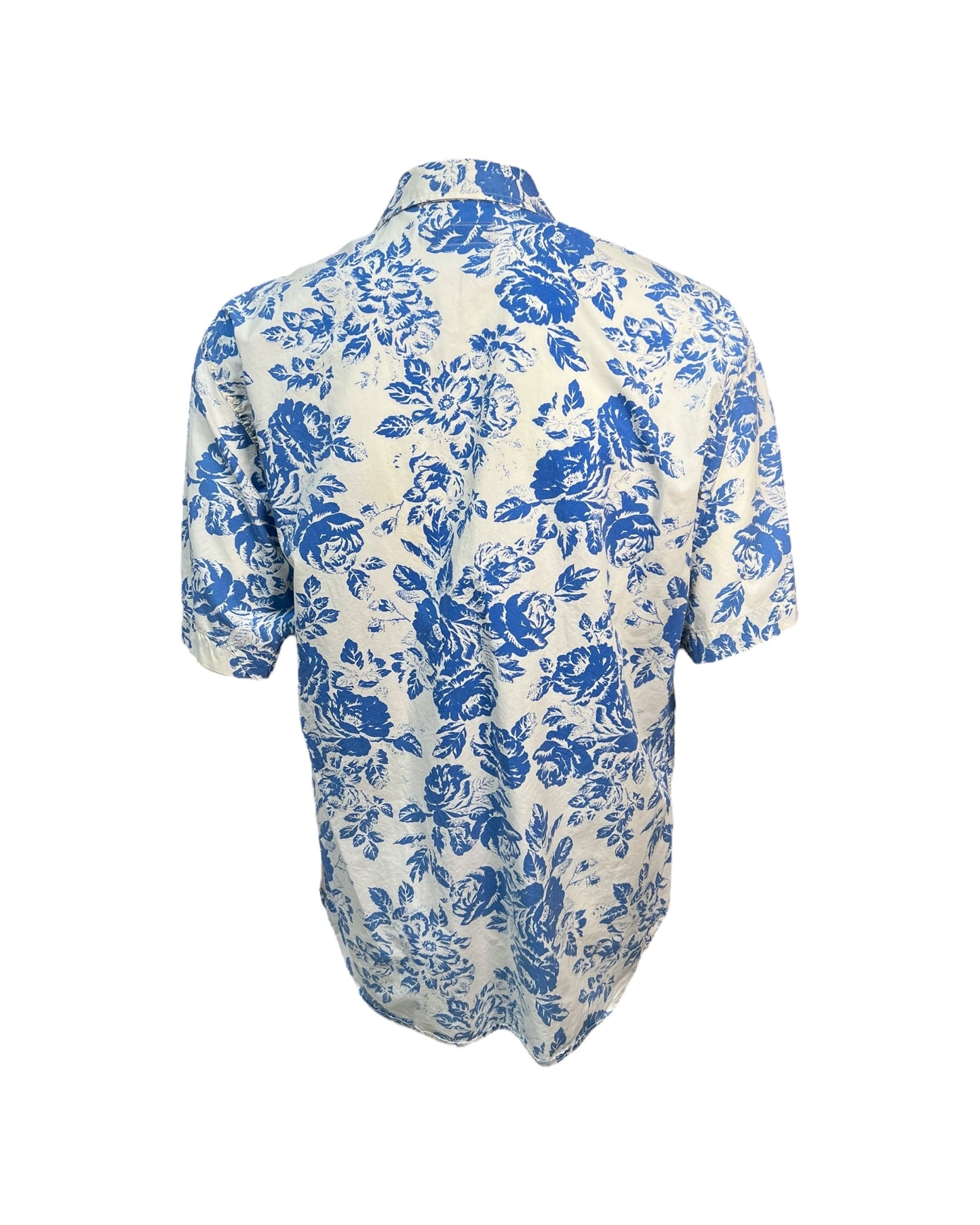 Vintage Blue and White Floral Hawaiian Top