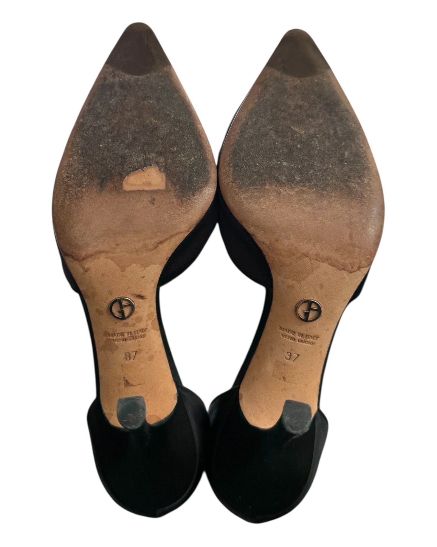 Vintage Giorgio Armani Satin Pointed-Toe Black Pumps