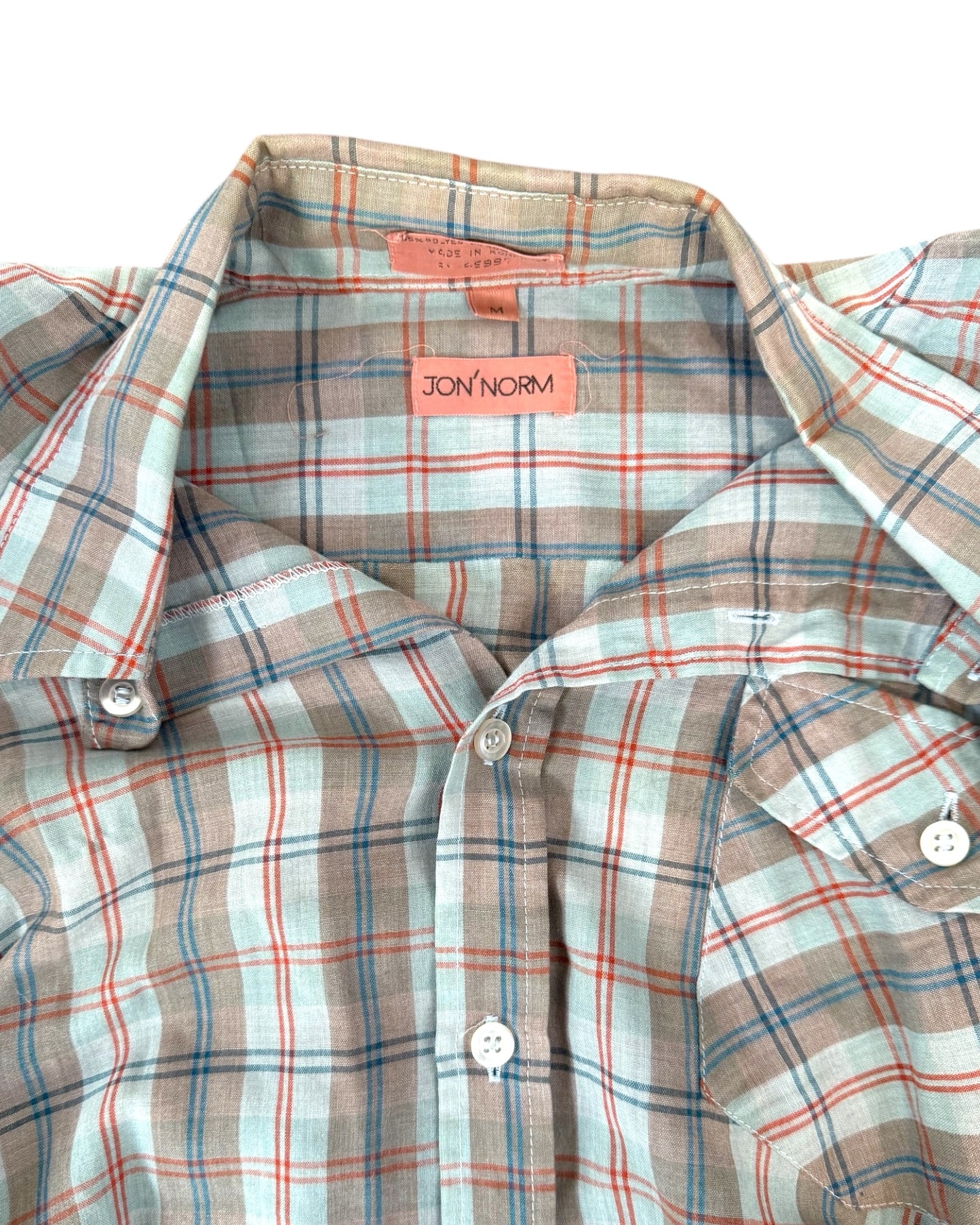 Vintage Plaid Short Sleeve Button-Up Top