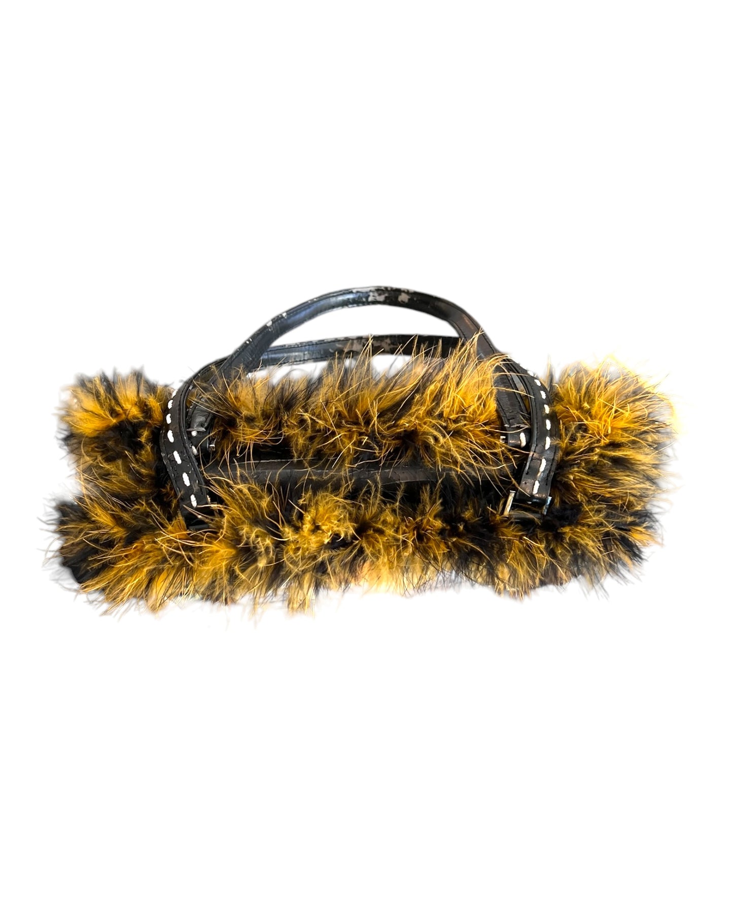 Vintage Graphic Animal Friends Bag with Feather Trim