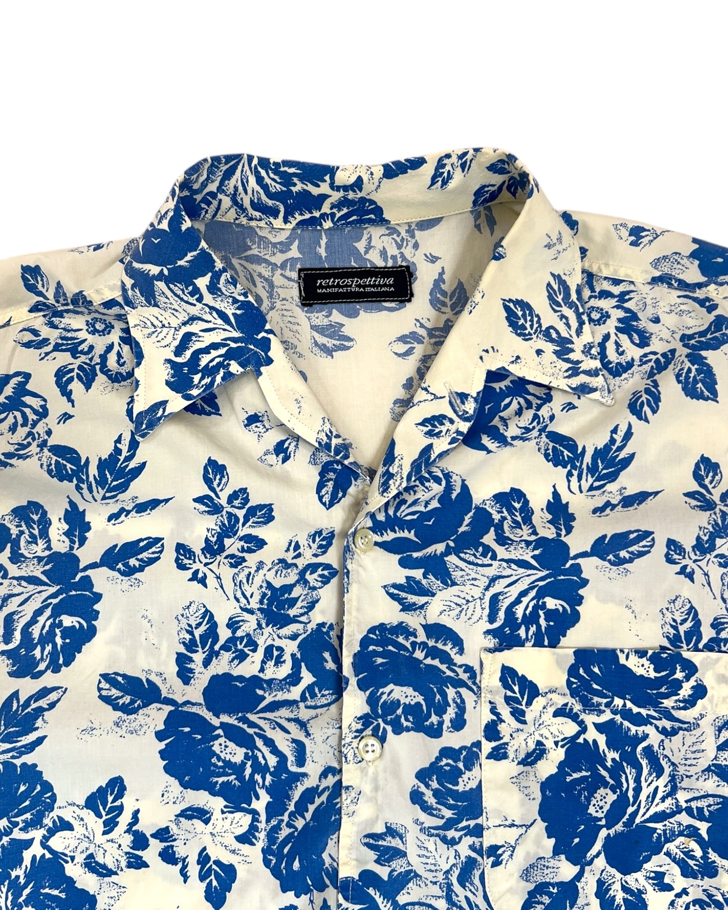 Vintage Blue and White Floral Hawaiian Top