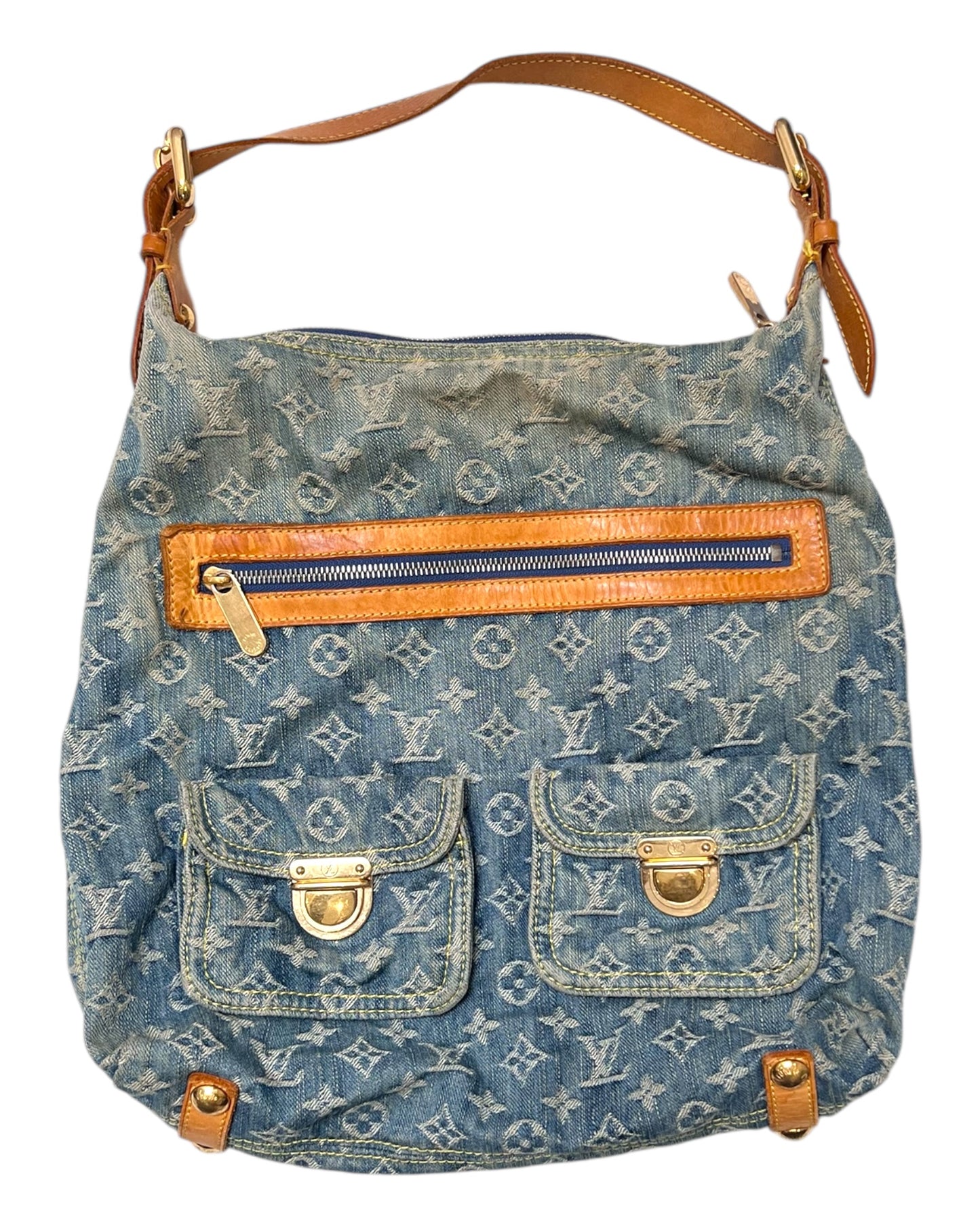 Vintage 2006 Louis Vuitton Blue Denim Monogram Slouchy PM Bag by Marc Jacobs