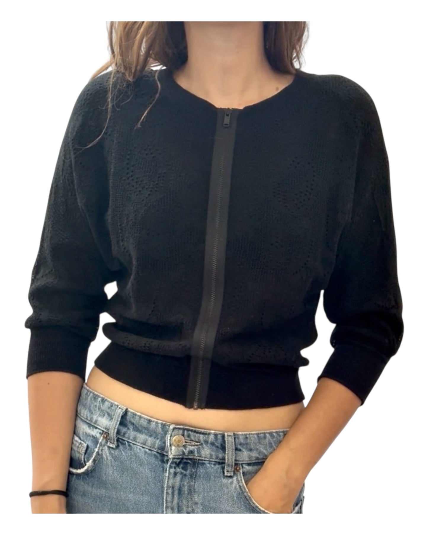 Pre-Loved Marc Jacobs Black Lace Zip-Up Sweater