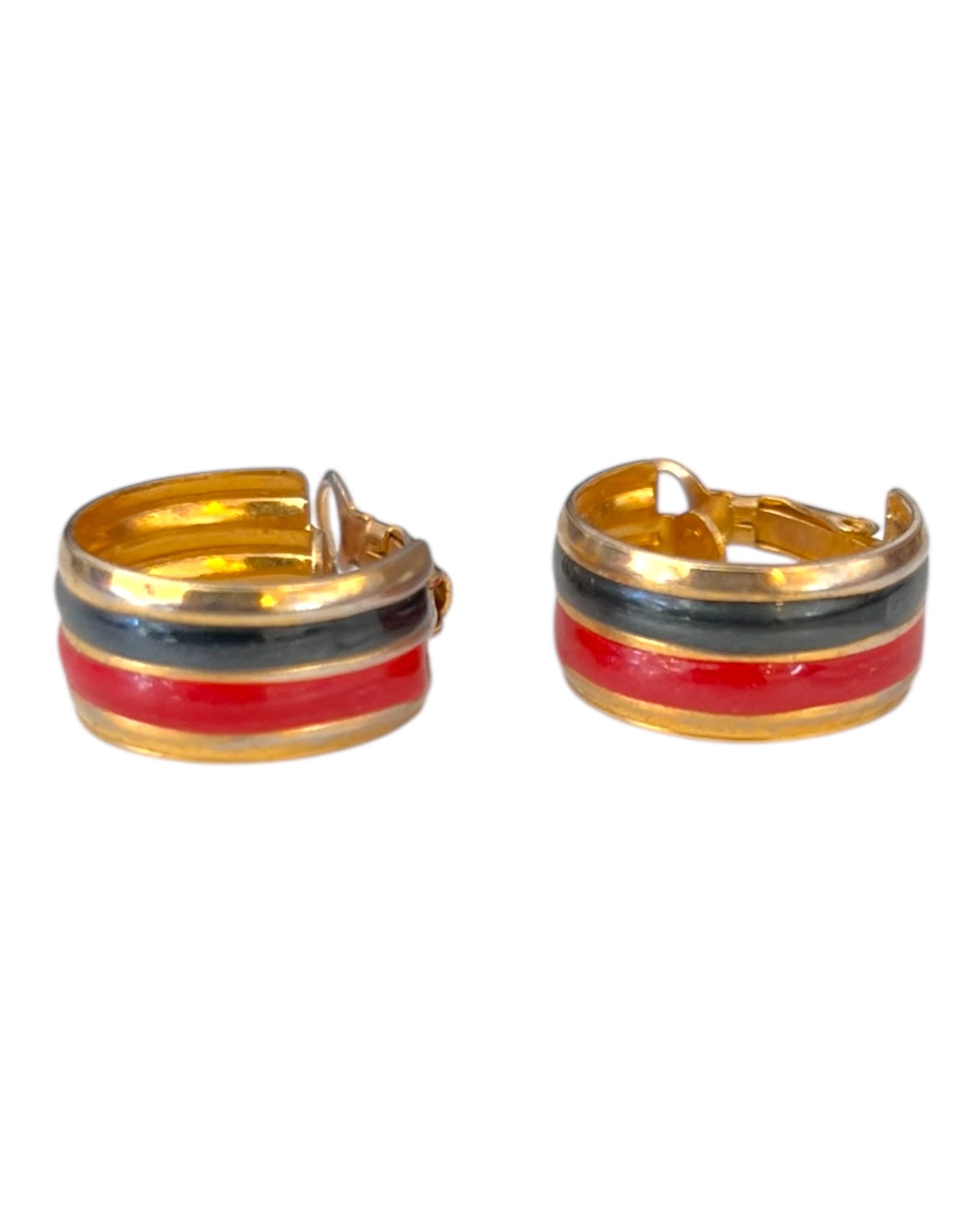 Vintage Red, Black, and Gold Hoop Clip-On Earrings