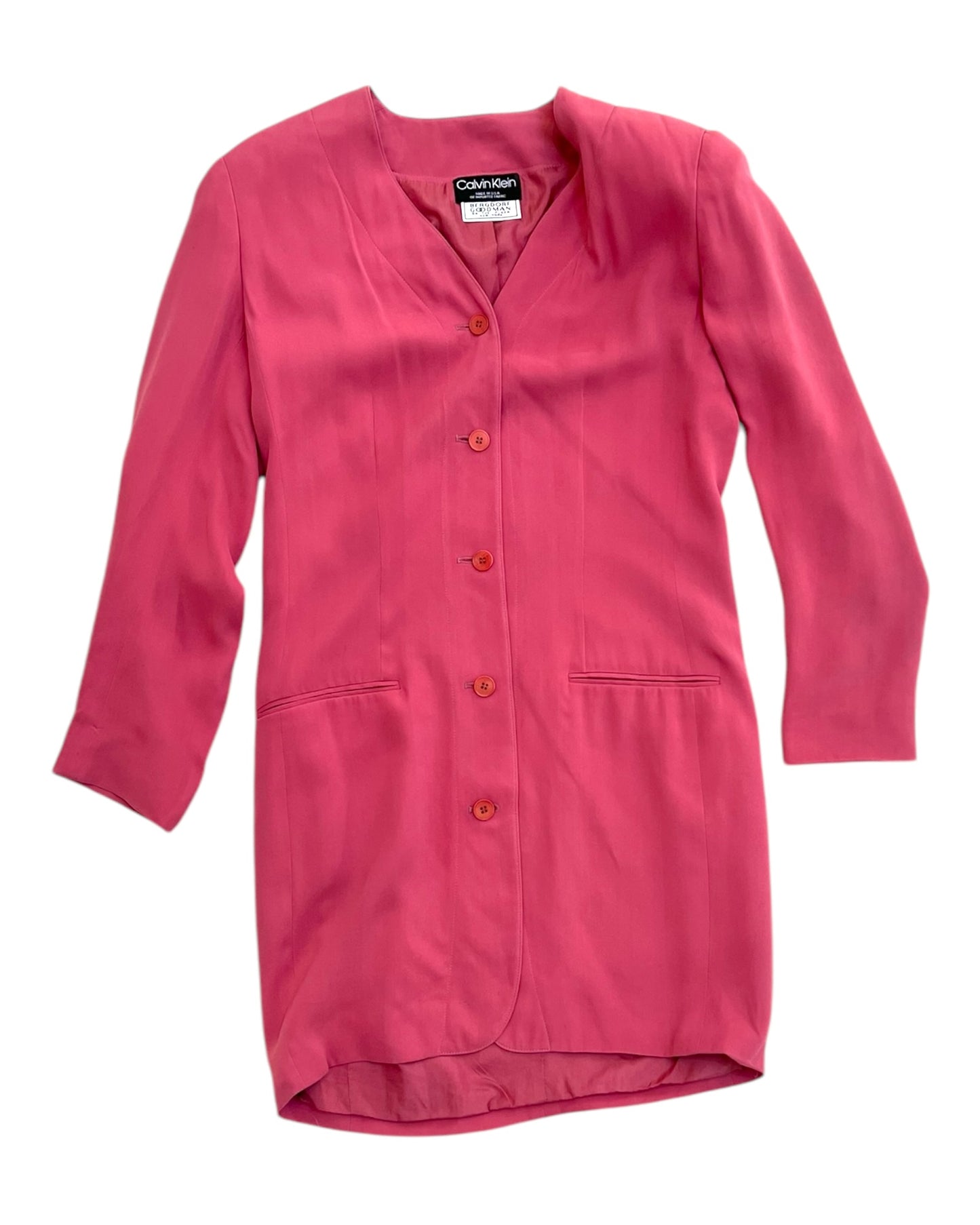 Vintage 1980s Calvin Klein Pink Silk Blazer Dress