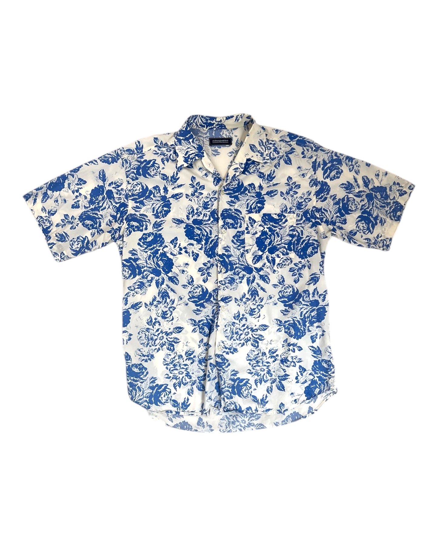 Vintage Blue and White Floral Hawaiian Top