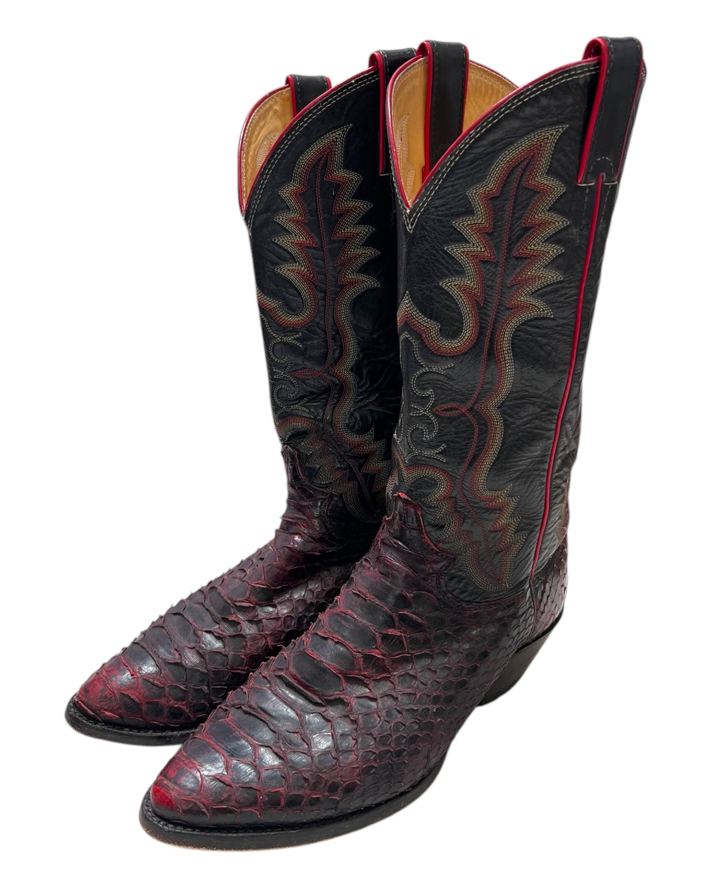 Vintage Red and Black Python Cowboy Boots