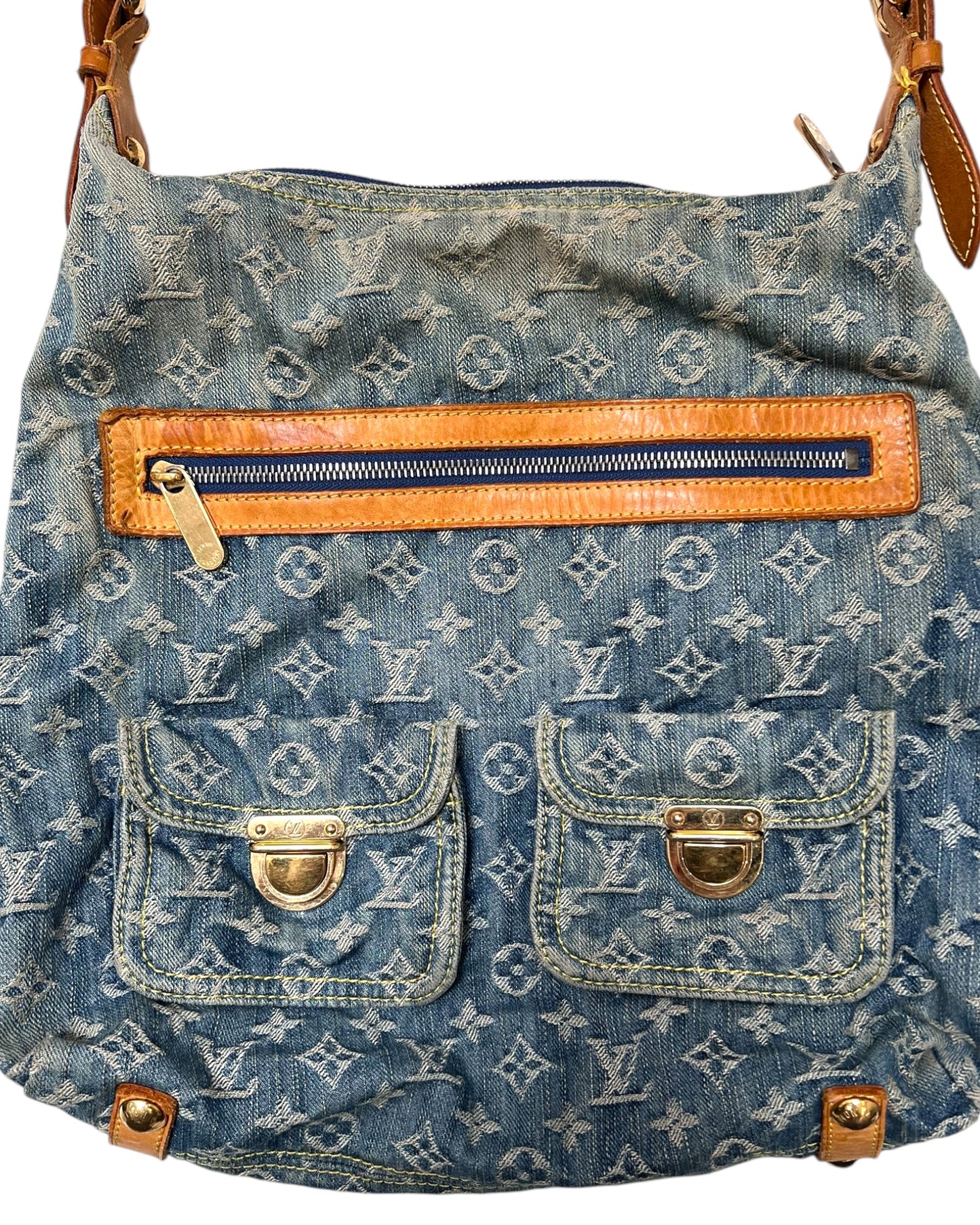 Vintage 2006 Louis Vuitton Blue Denim Monogram Slouchy PM Bag by Marc Jacobs