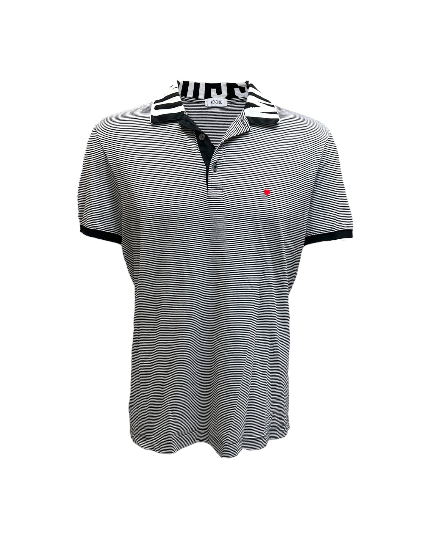 Vintage 2000s Moschino Black and White Striped Logo Polo Shirt